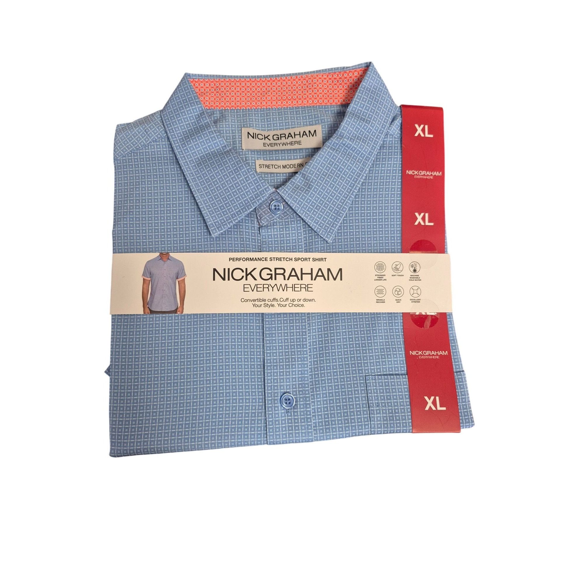 Other Nick Graham Mens XL Performance Stretch Sport Shirt Blue Pat Size US XL / EU 56 / 4 - 1 Thumbnail