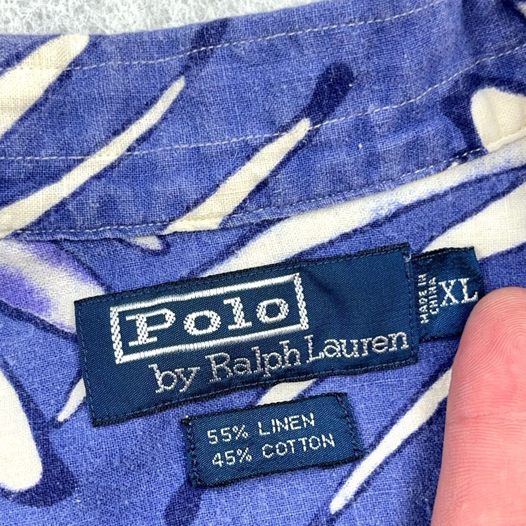 Polo Ralph Lauren VINTAGE Polo Ralph Lauren Shirt Men XL Blue Linen Blend Hawaiian Floral Loop Shirt Size US XL / EU 56 / 4 - 6 Thumbnail