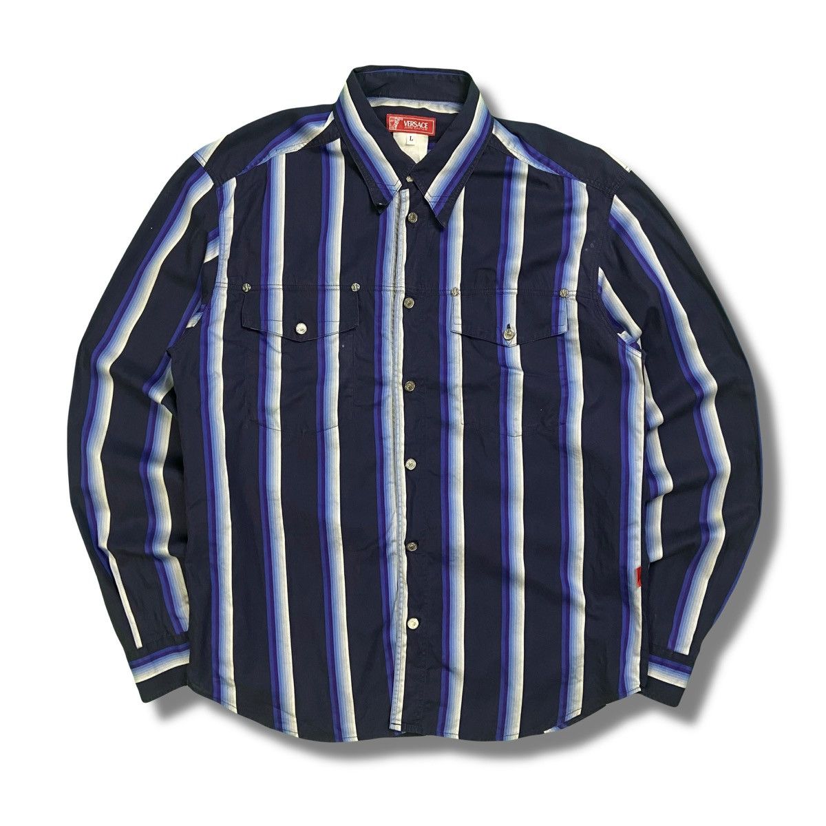 Vintage Versace Jeans Couture Vertical Stripe Button Up Shirt Size US L / EU 52-54 / 3 - 1 Thumbnail
