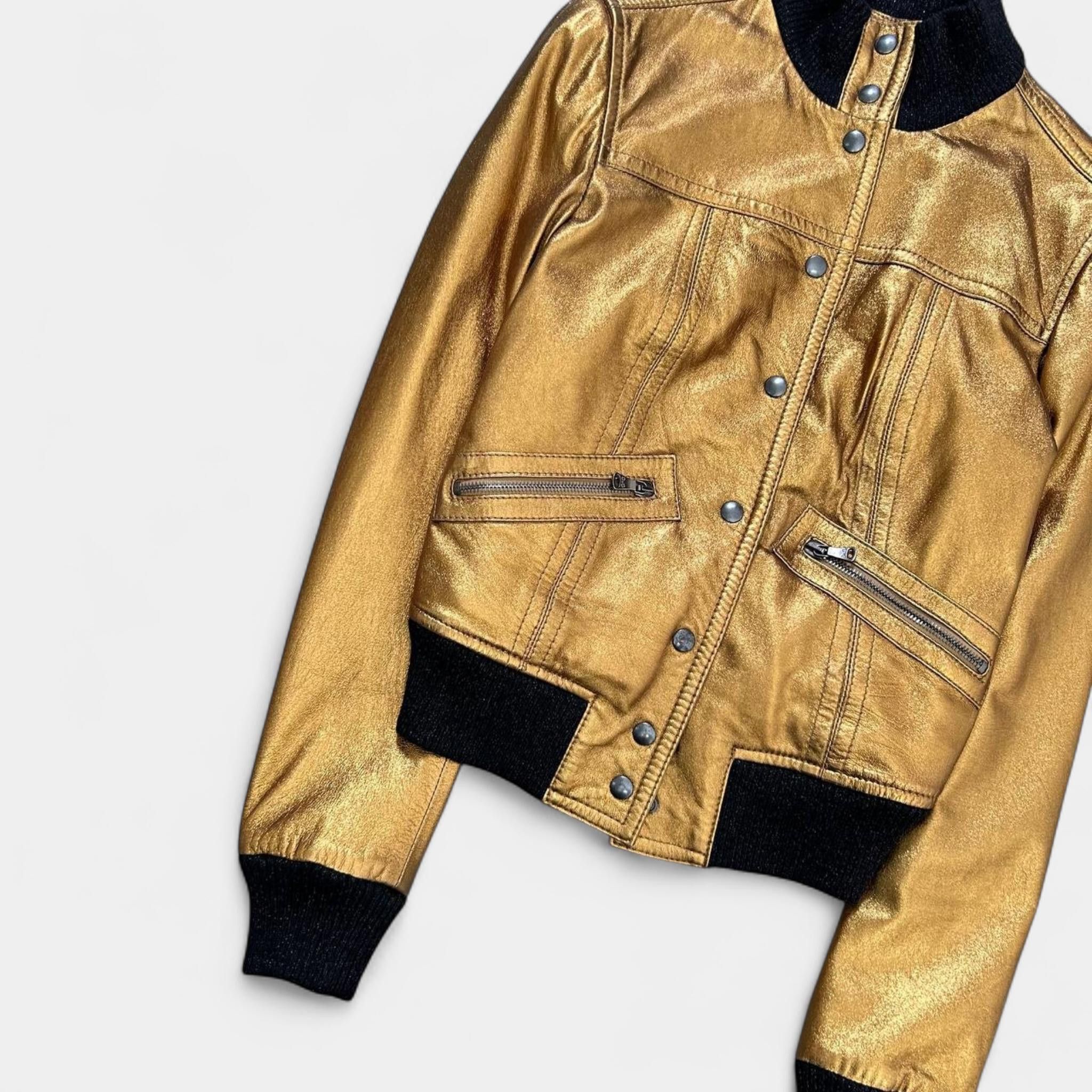Dolce & Gabbana Dolce & Gabbana 2010s Gold Metallic Leather Jacket Size US S / EU 44-46 / 1 - 2 Thumbnail