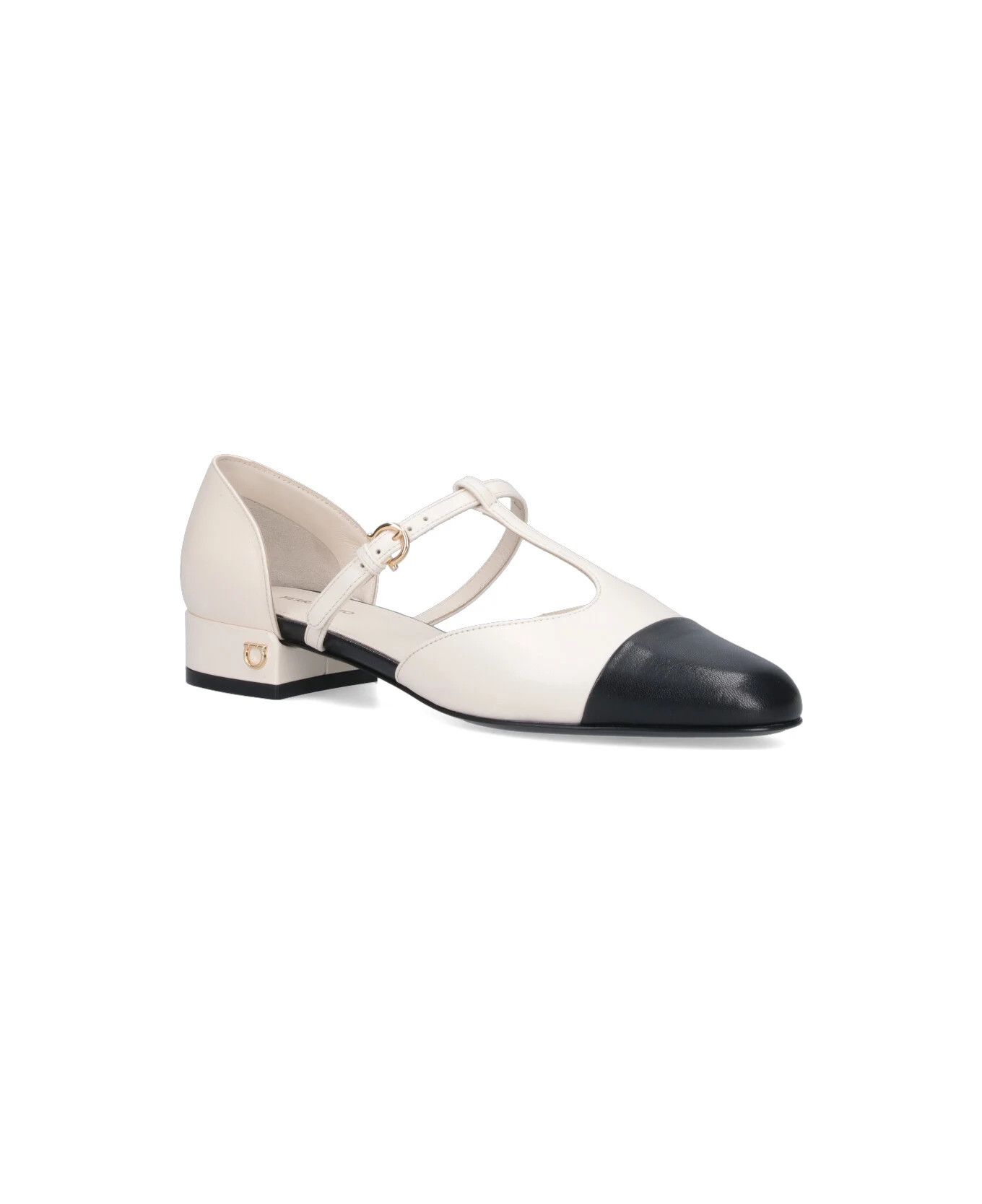 Salvatore Ferragamo o1s1rm0126 T-strap Ballet Pumps in White/Black Size US 8 / IT 38 - 2 Thumbnail