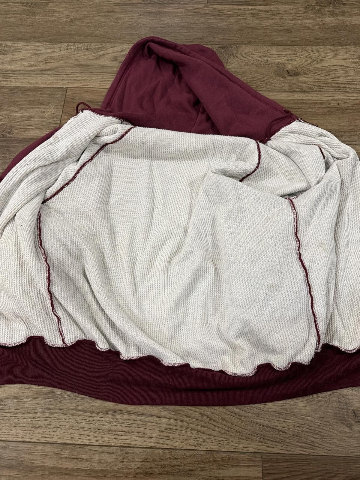 Other Vintage 90s Burgundy Thermal Lined Hoodie Blank Grunge Skate Size US M / EU 48-50 / 2 - 2 Thumbnail