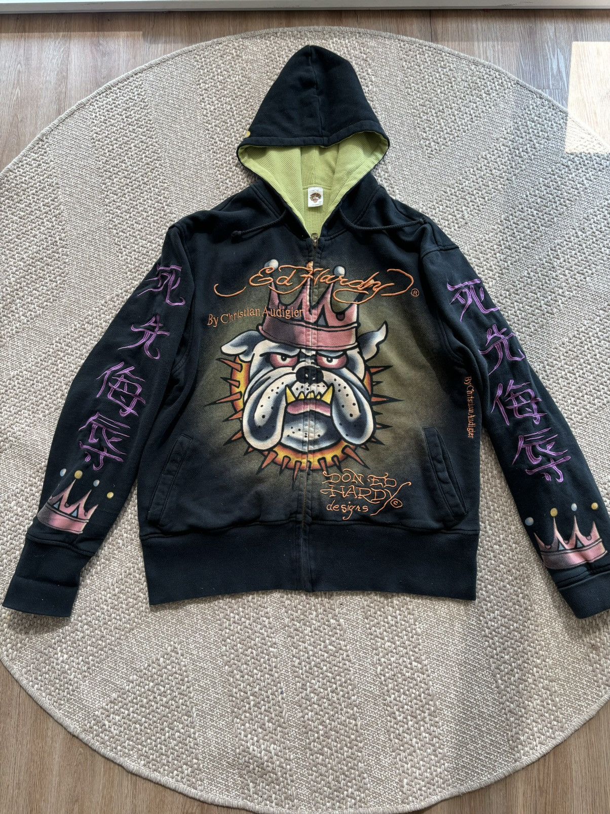 Ed Hardy Christian Audigie パーカー ストーン Vintage Ed Hardy Christian Audigier Rhinestone Tiger Full