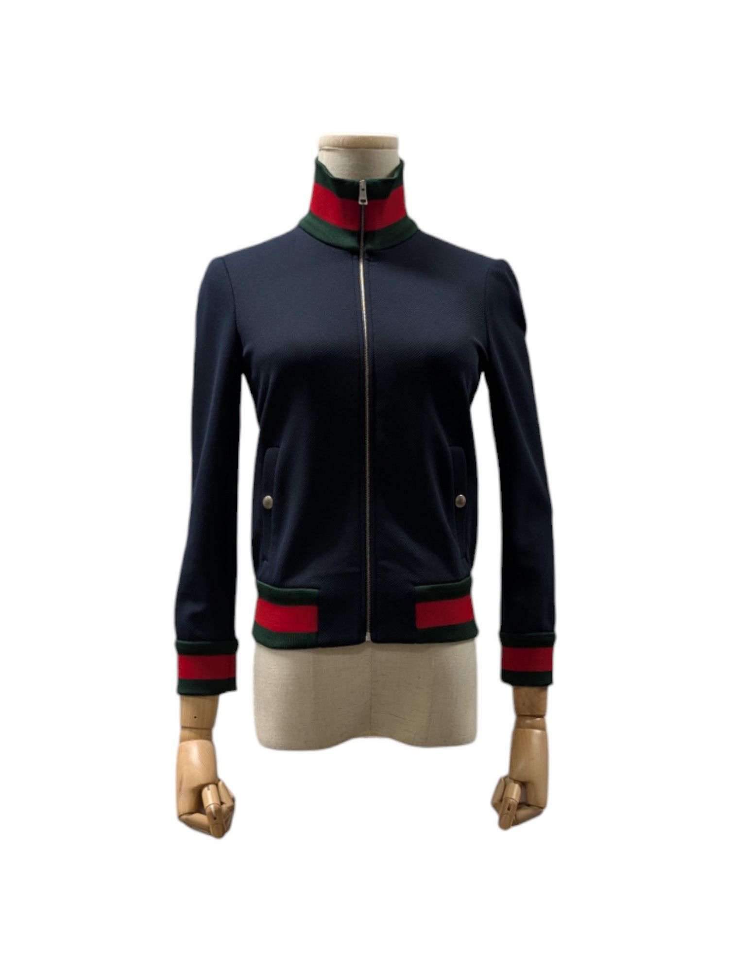 Gucci Navy Blue Zip Up Jacket With Signature Gucci Color Trims Size XS / US 0-2 / IT 36-38 - 1 Thumbnail