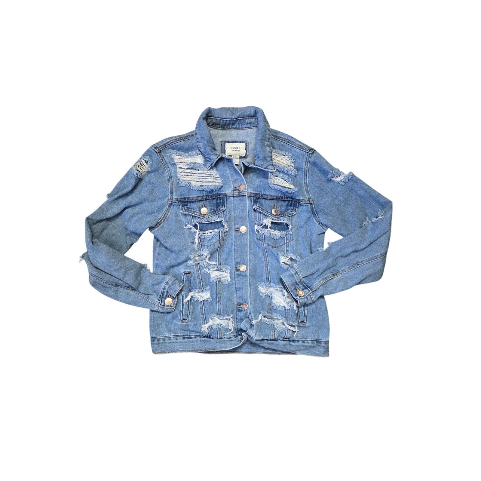 Forever 21 Forever 21 Los Angeles Distressed Denim Jacket Womens M Blue Size M / US 6-8 / IT 42-44 - 1 Thumbnail