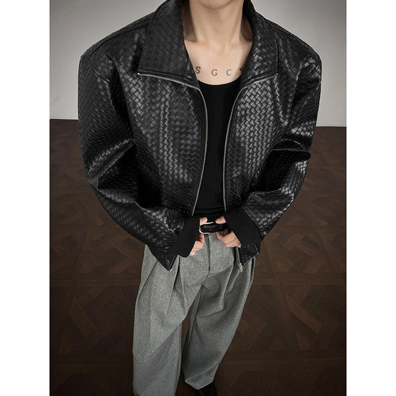 Japanese Brand Woven Pattern Leather Jackets, Zip-Up Fit Size US L / EU 52-54 / 3 - 5 Thumbnail