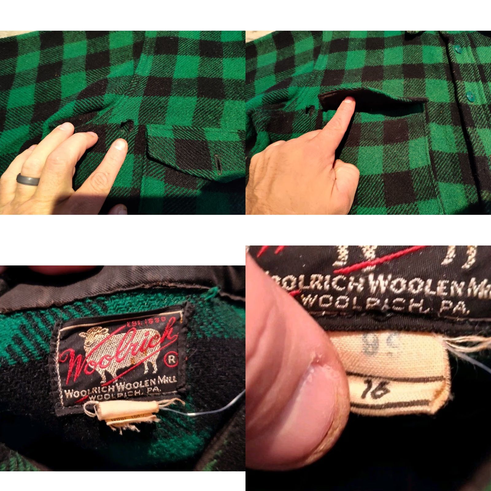 Vintage VINTAGE 1950s Woolrich Wool Flannel Plaid Button-Up Shirt Mens Heavyweight Size 16 Green Outdoor Workwear Size US L / EU 52-54 / 3 - 8 Thumbnail