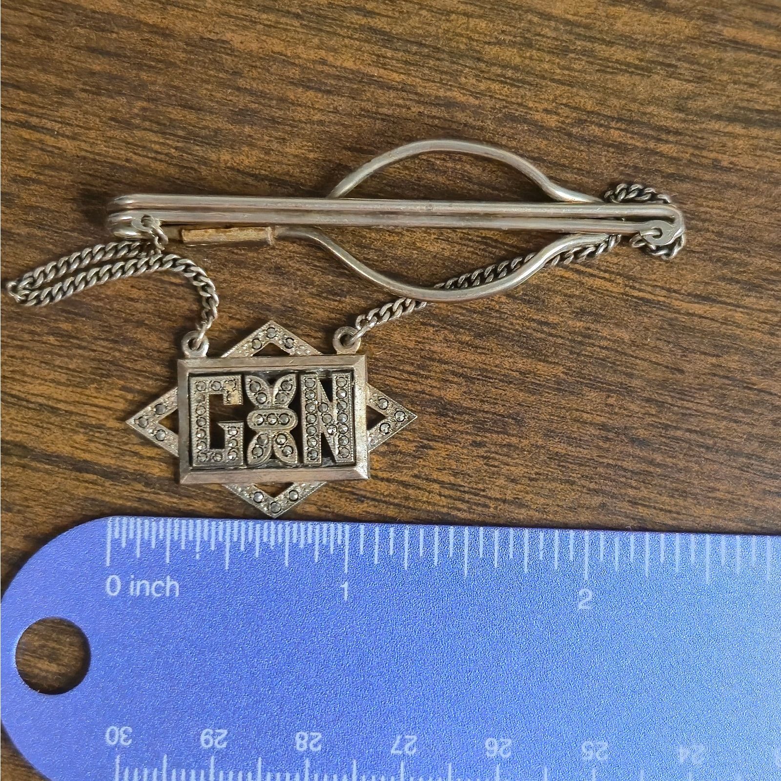 Vintage Vintage Art Deco Sterling Tie Bar Clasp with Pendant Size ONE SIZE - 5 Thumbnail