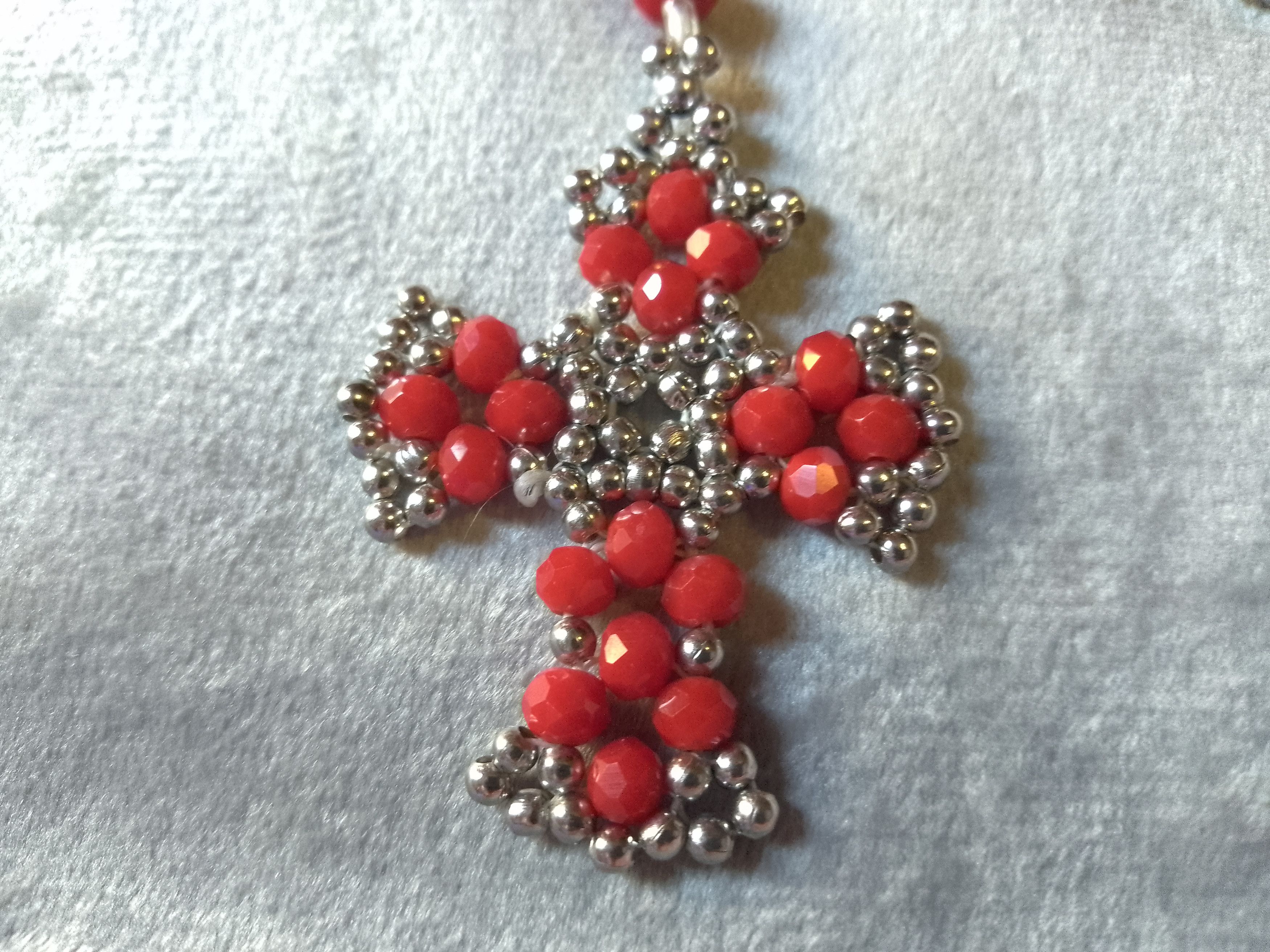 Handmade Necklace/Rosary White/Red Crystal. Cross Earrings Size ONE SIZE - 7 Thumbnail