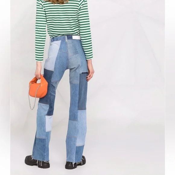RE/DONE o1mle0425 The 'Amina' Indigo Patched Jeans in Blue Size 24" / US 00 / IT 34 - 3 Thumbnail