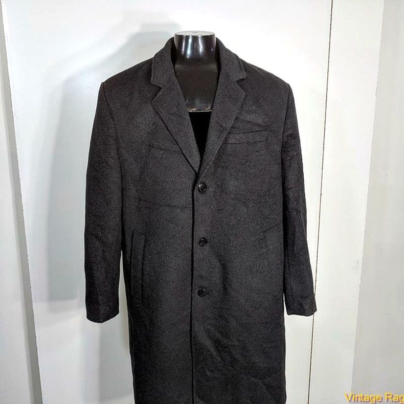 image of London Fog Long Wool Coat Overcoat Mens Size 46 XL Charcoal Gray in White