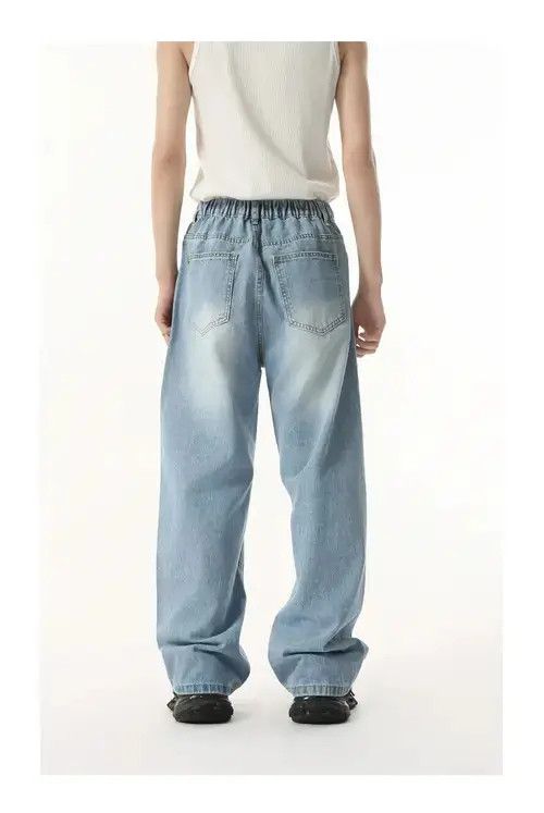 Jean Japanese retro washed elastic waist straight loose jeans Size US 32 / EU 48 - 5 Thumbnail