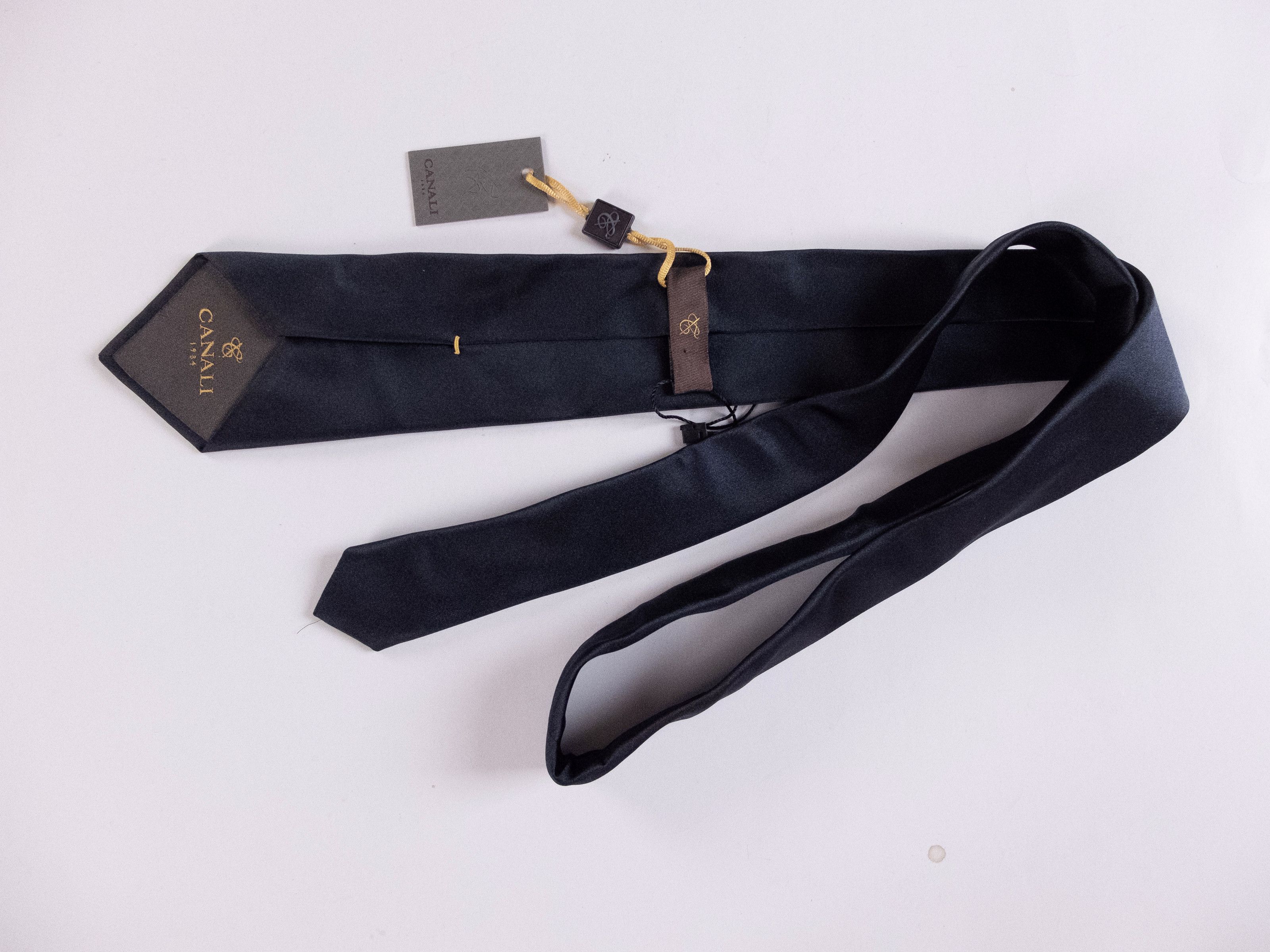 Canali CANALI solid navy blue woven silk tie authentic NWT Italy Size ONE SIZE - 2 Thumbnail