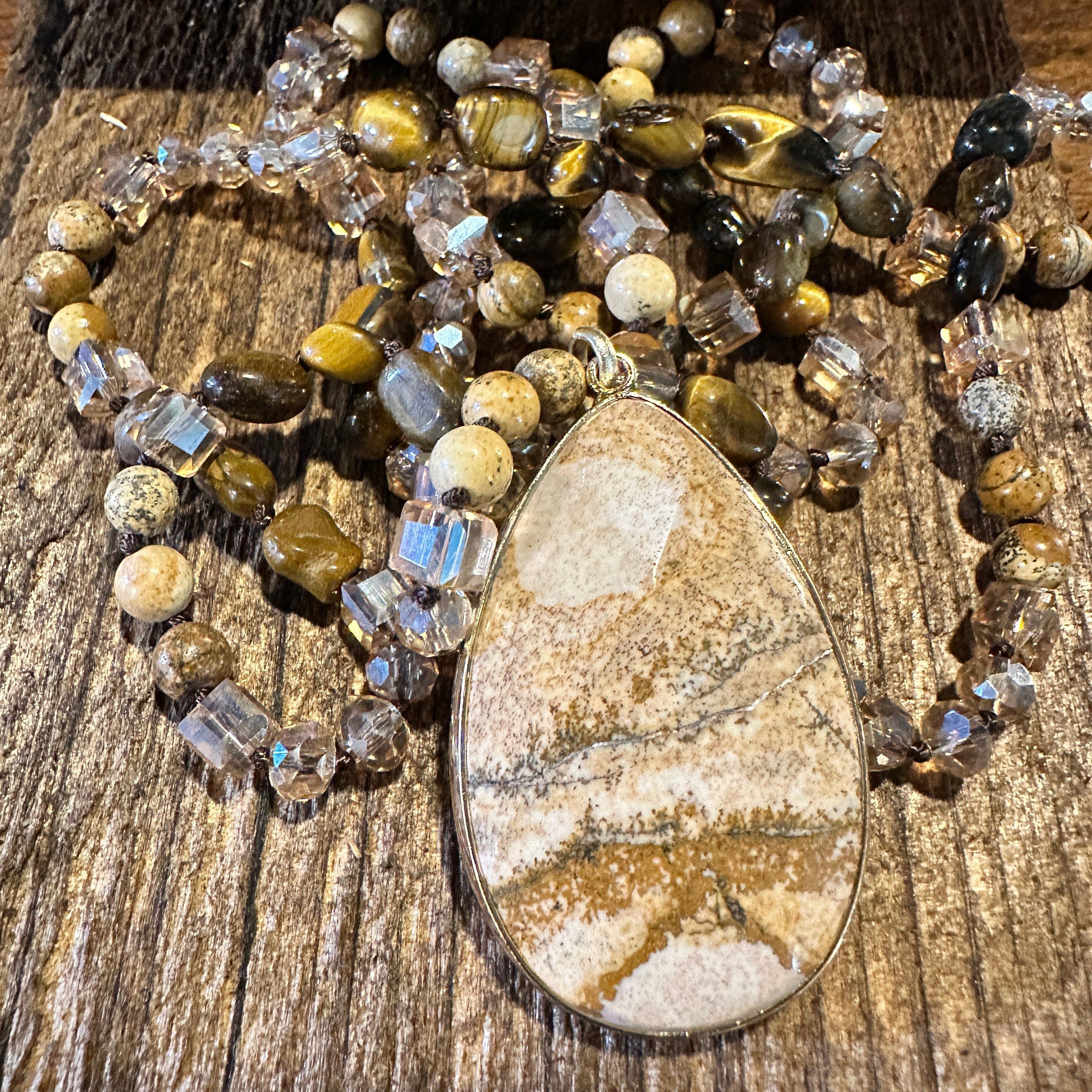 Other Bohemian Natural Stone Glass Knot Pendant Necklace | Gift Bo Size ONE SIZE - 1 Thumbnail
