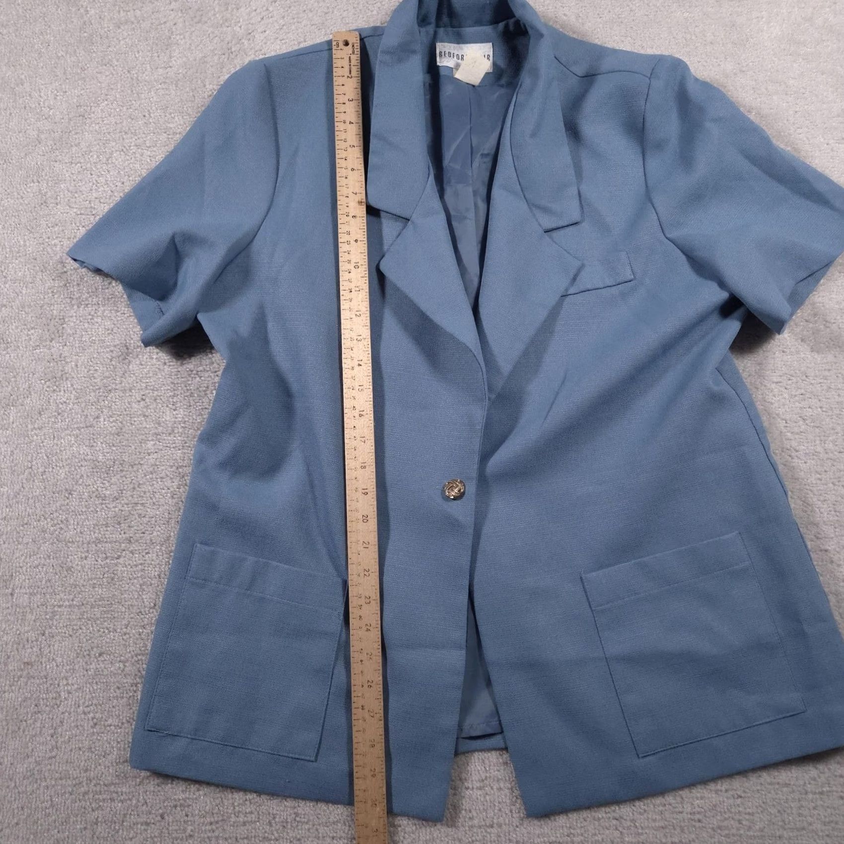 Vintage VINTAGE Bedford Fair Blazer Womens 18 Blue Short Sleeve Button Front Lined Jacket USA Jacket/Coat Size 40" / US 18 - 7 Thumbnail