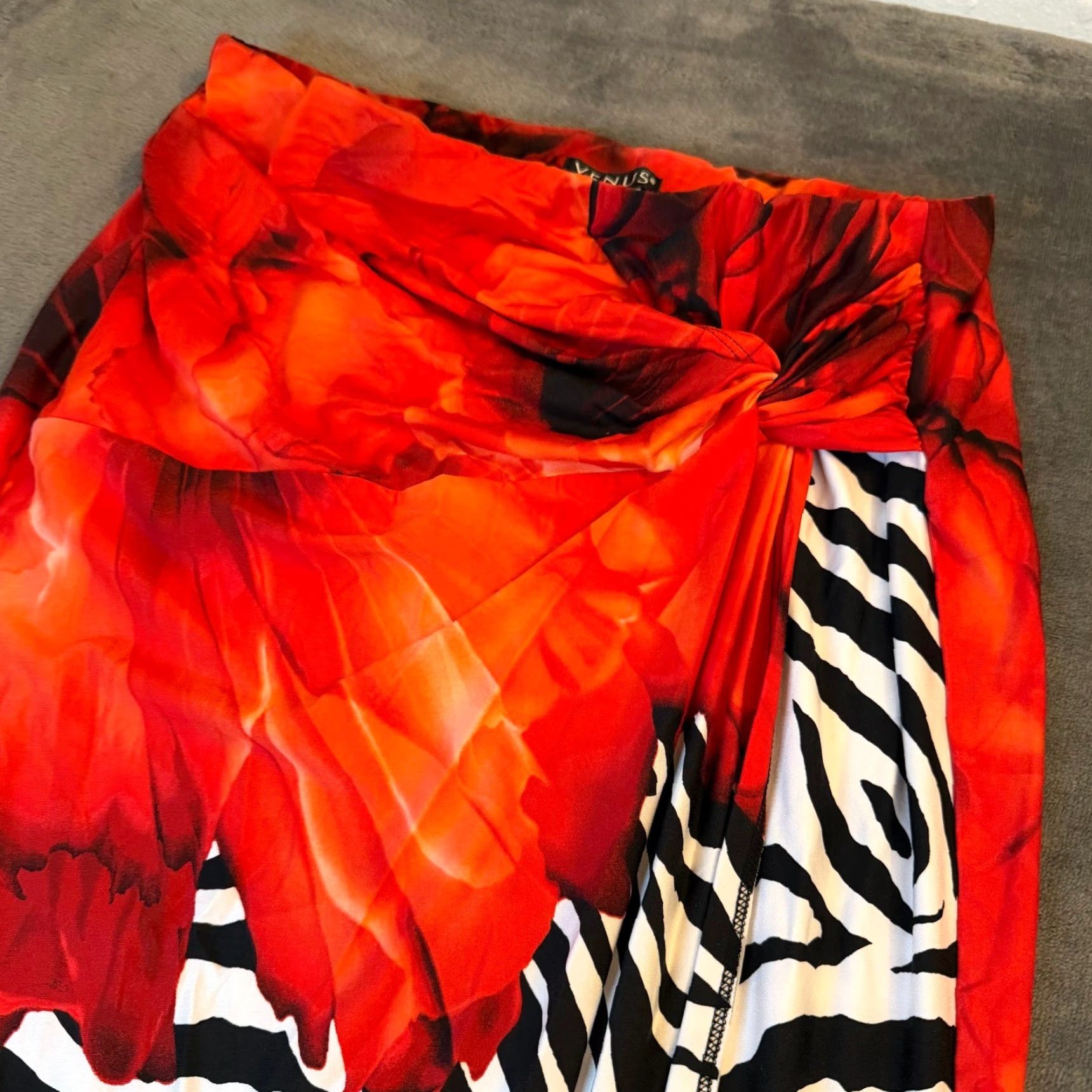 Venus Venus Zebra Floral Maxi Skirt Womens M Casual Summer Pull On Knot Faux Wrap Dress Size 32" / US 10 / IT 46 - 2 Thumbnail