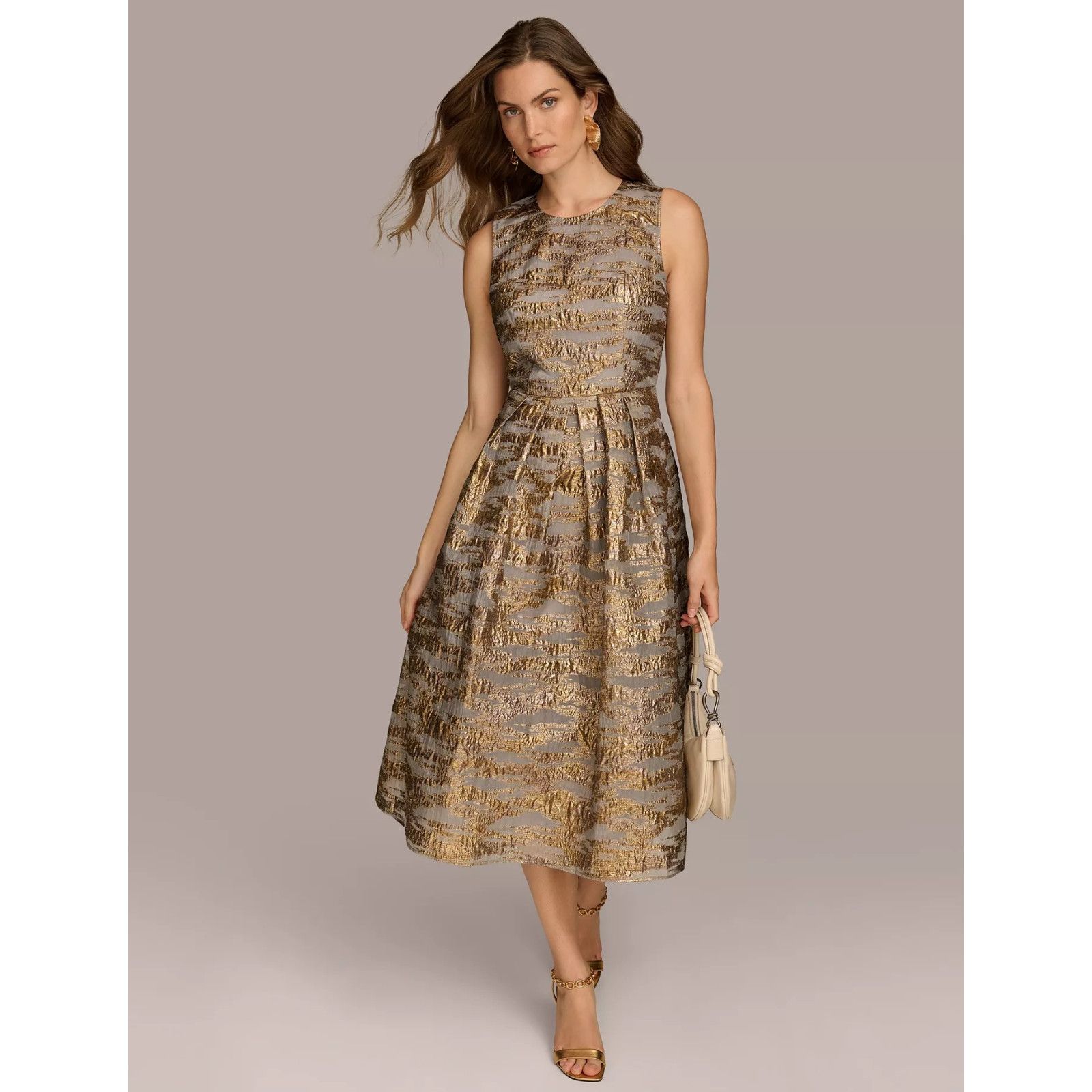Donna Karan Donna Karan New York Gold Foil Gray Jacquard A-Line Size L / US 10 / IT 46 - 1 Thumbnail