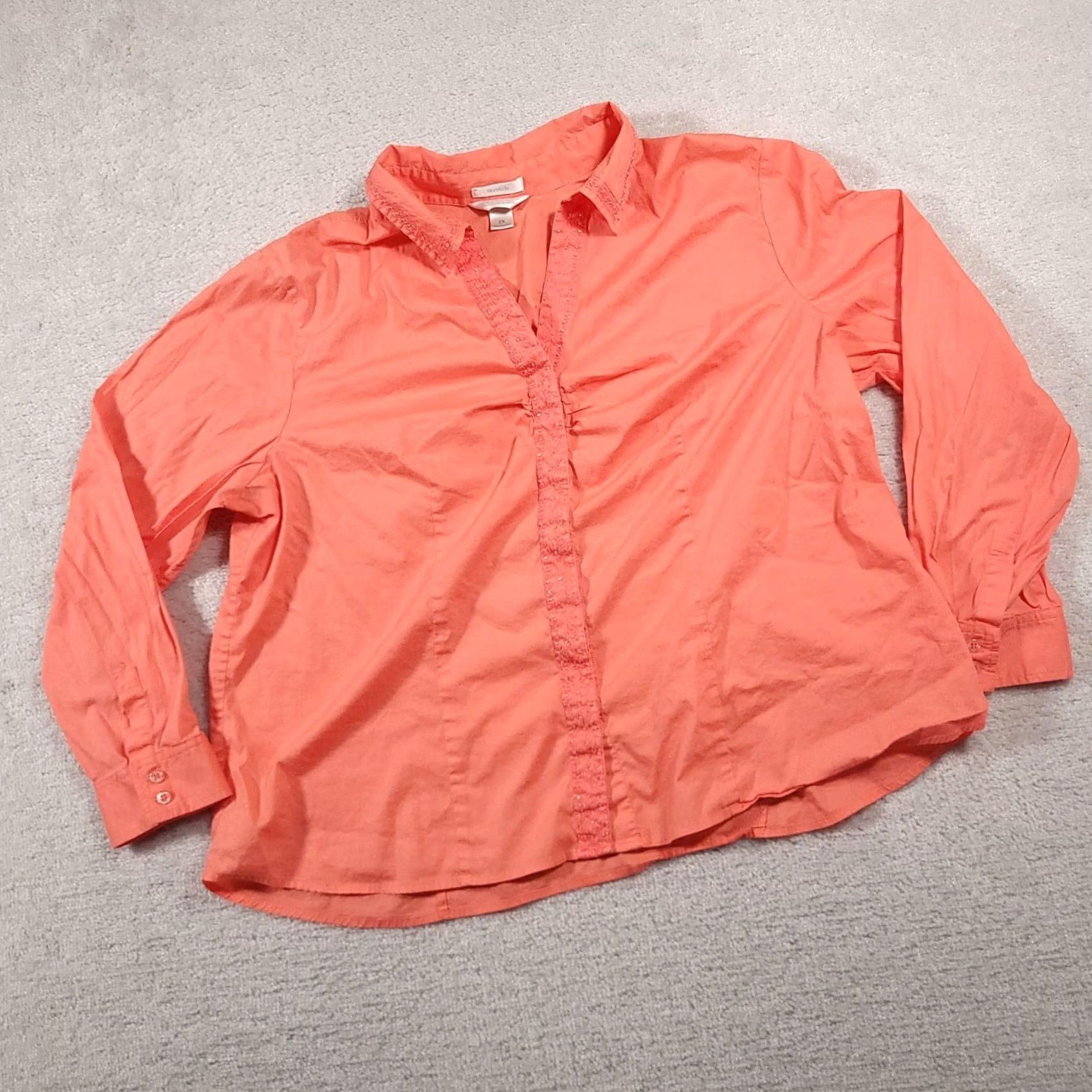 Pinko CJ Banks Shirt Womens 2X Pink Coral Stretch Embellished Long Sleeve Collared Top Size XXL / US 16-18 / IT 52-54 - 2 Thumbnail