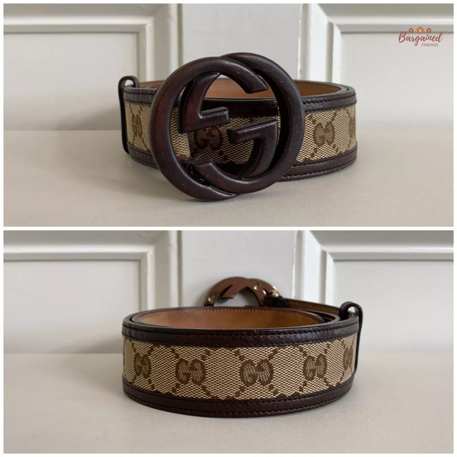 Gucci GUCCI Monogram Canvas Bamboo Interlocking G Buckle Belt Size 28 - 1 Thumbnail