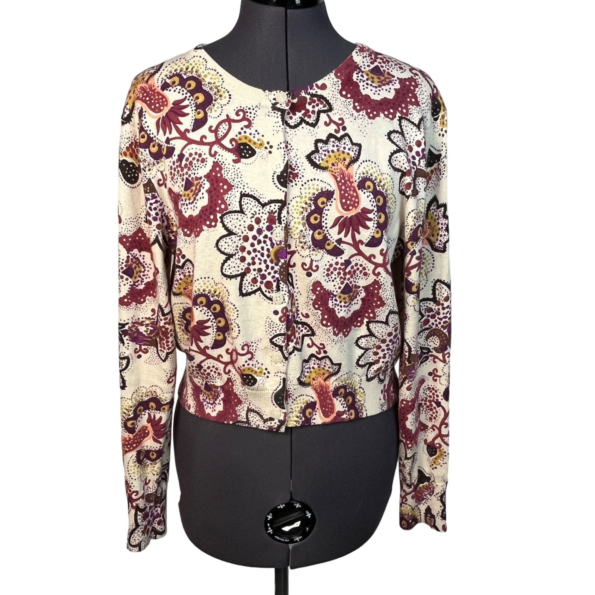 Fossil Fossil Women's Floral Cardigan Sweater Lightweight Crew-Neck Size L / US 10 / IT 46 - 1 Thumbnail