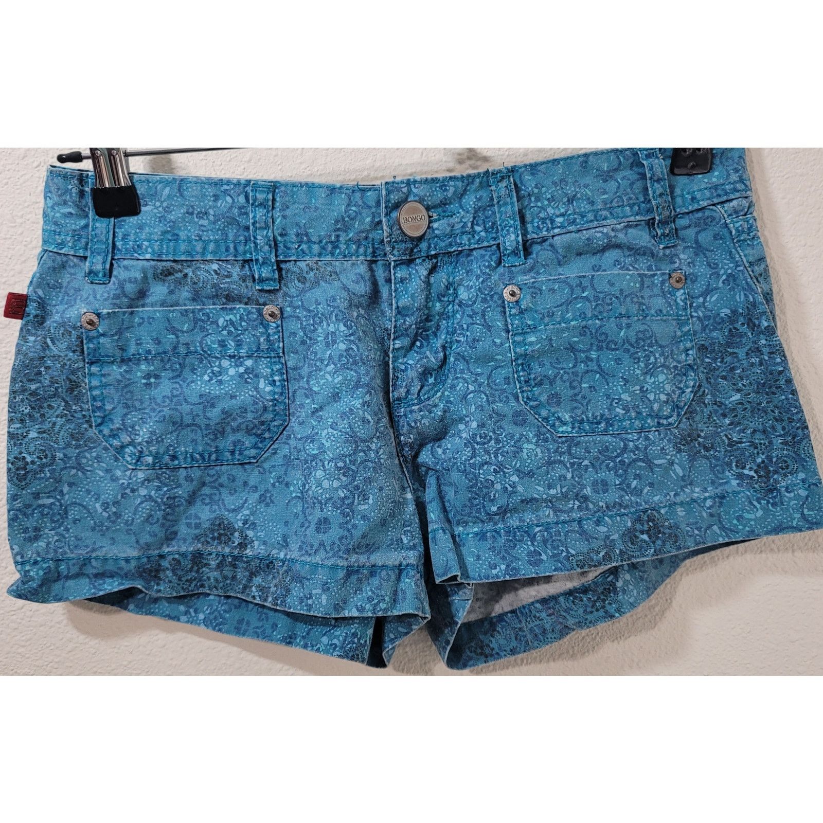 Other Bongo Blue Teal Floral Print Hot Pants Shorts 9 Flat Front Size 30" / US 8 / IT 44 - 1 Thumbnail