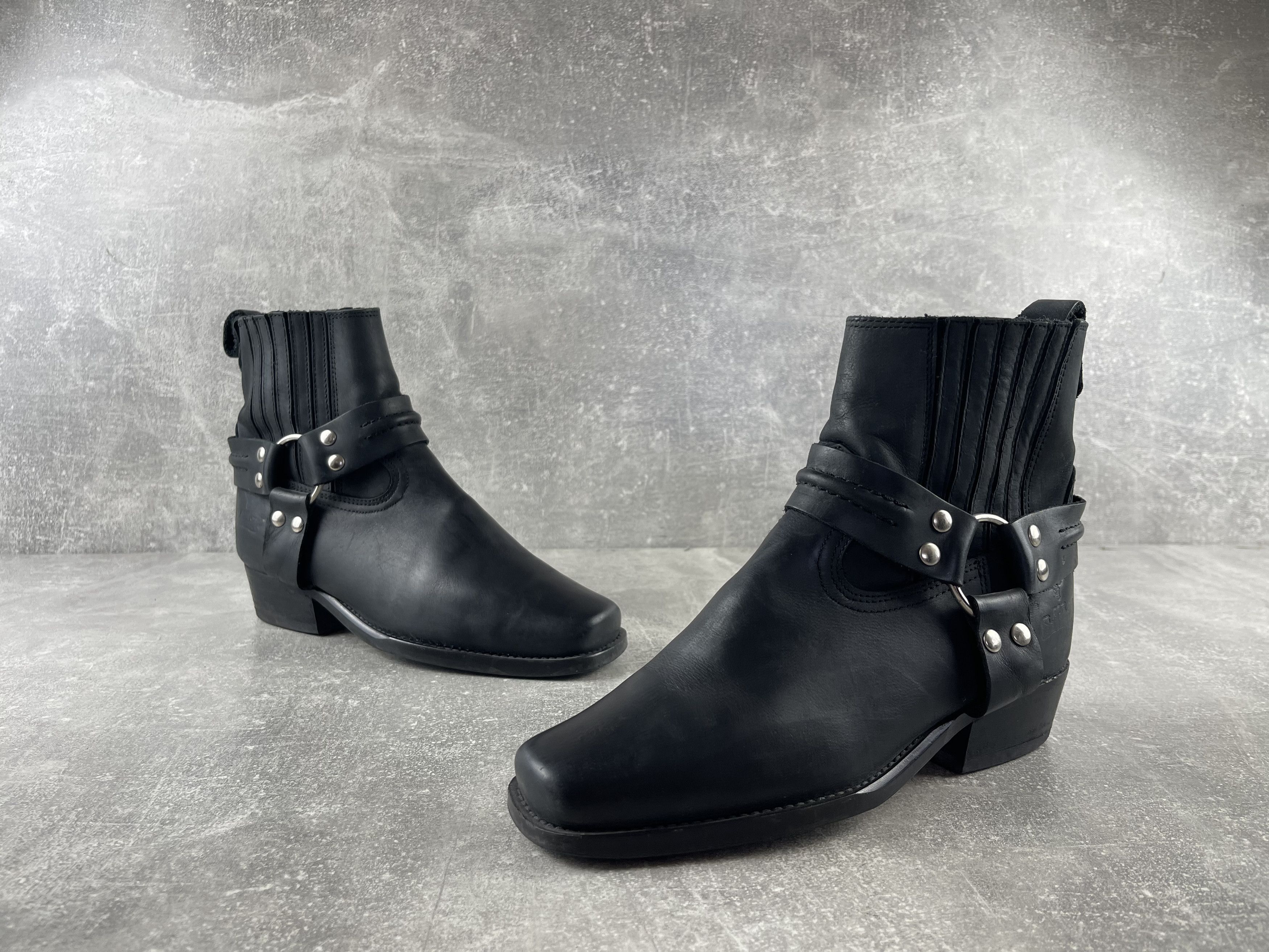 Ma+ Black leather avant garde western cowboy harness boots Size US 7 / IT 37 - 3 Thumbnail
