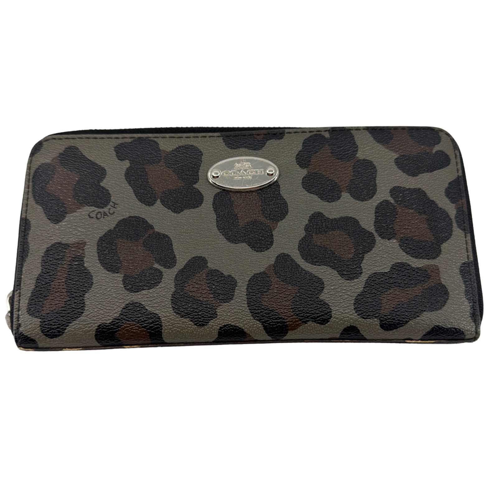 Coach Coach Zip Around Grey Leopard Print Coated Canvas Wallet Size ONE SIZE - 1 Thumbnail