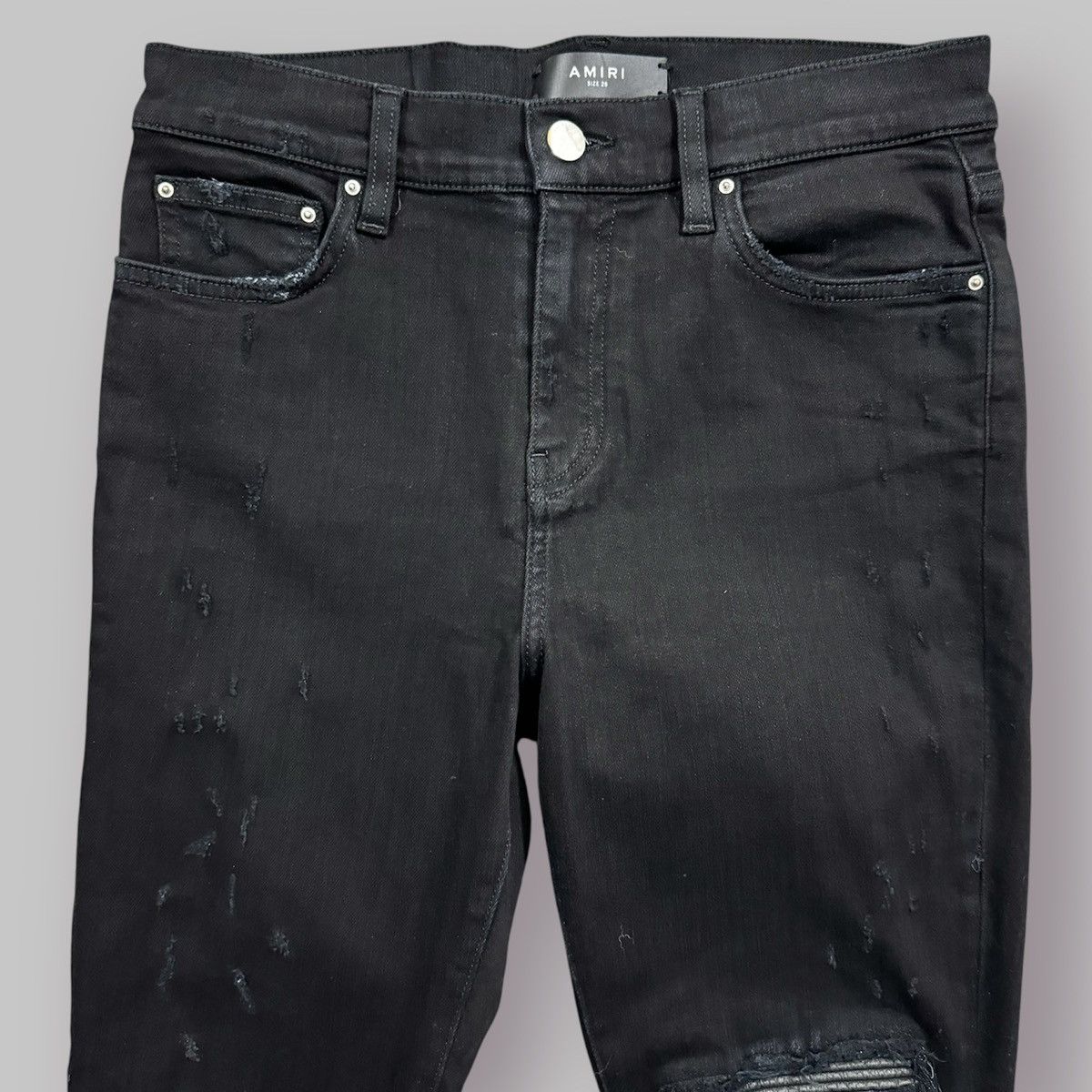 Amiri AMIRI Black MX1 Ripped Leather Patch Zipper Skinny Jeans Size 28" / US 6 / IT 42 - 2 Thumbnail