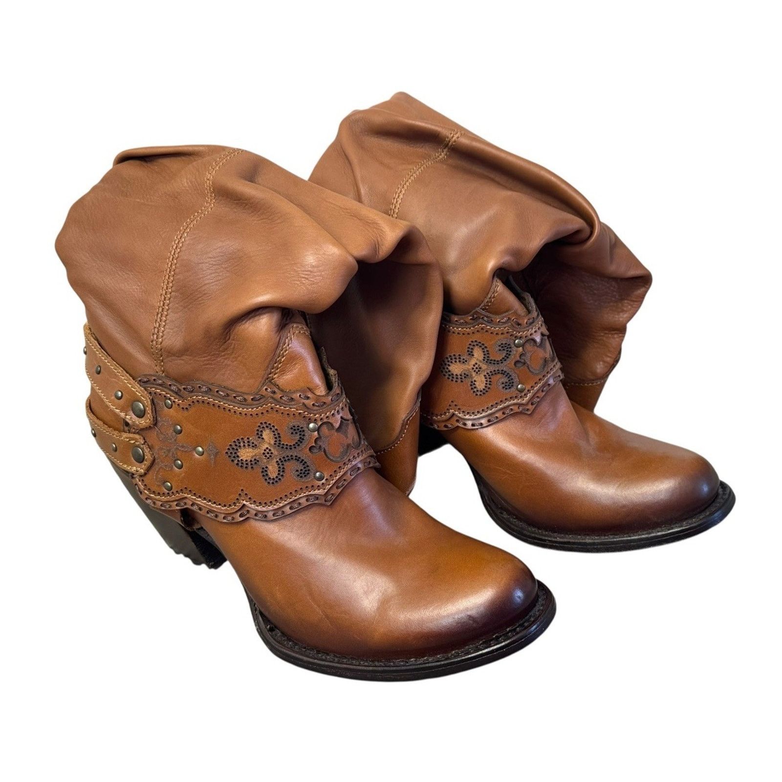Other CUADRA Cowgirl Mexican Cowhide Boots Honey Stud Harness Sz 7 Size US 7 / IT 37 - 2 Thumbnail