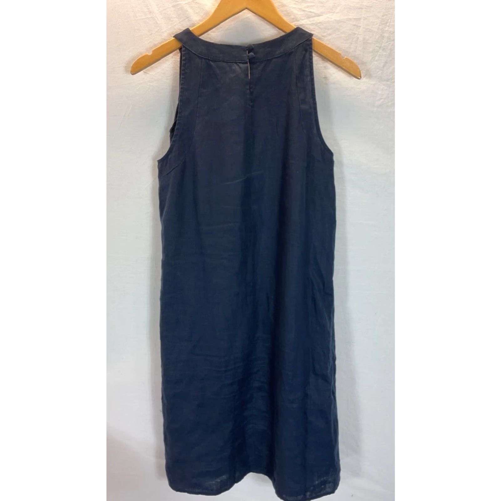 VINTAGE J.Jill Love Linen Sleeveless Pockets Sun Dress S Navy Blue below  knee