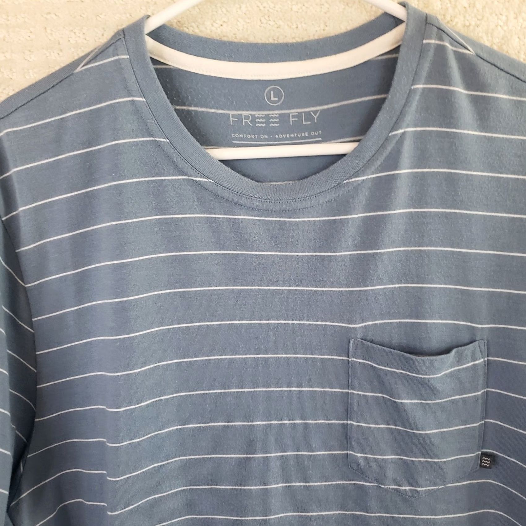 Vintage Free Fly Men's T-Shirt Crew Neck Pocket Striped Blue/White L Jersey Summer/Spring/Fall Size US L / EU 52-54 / 3 - 3 Thumbnail