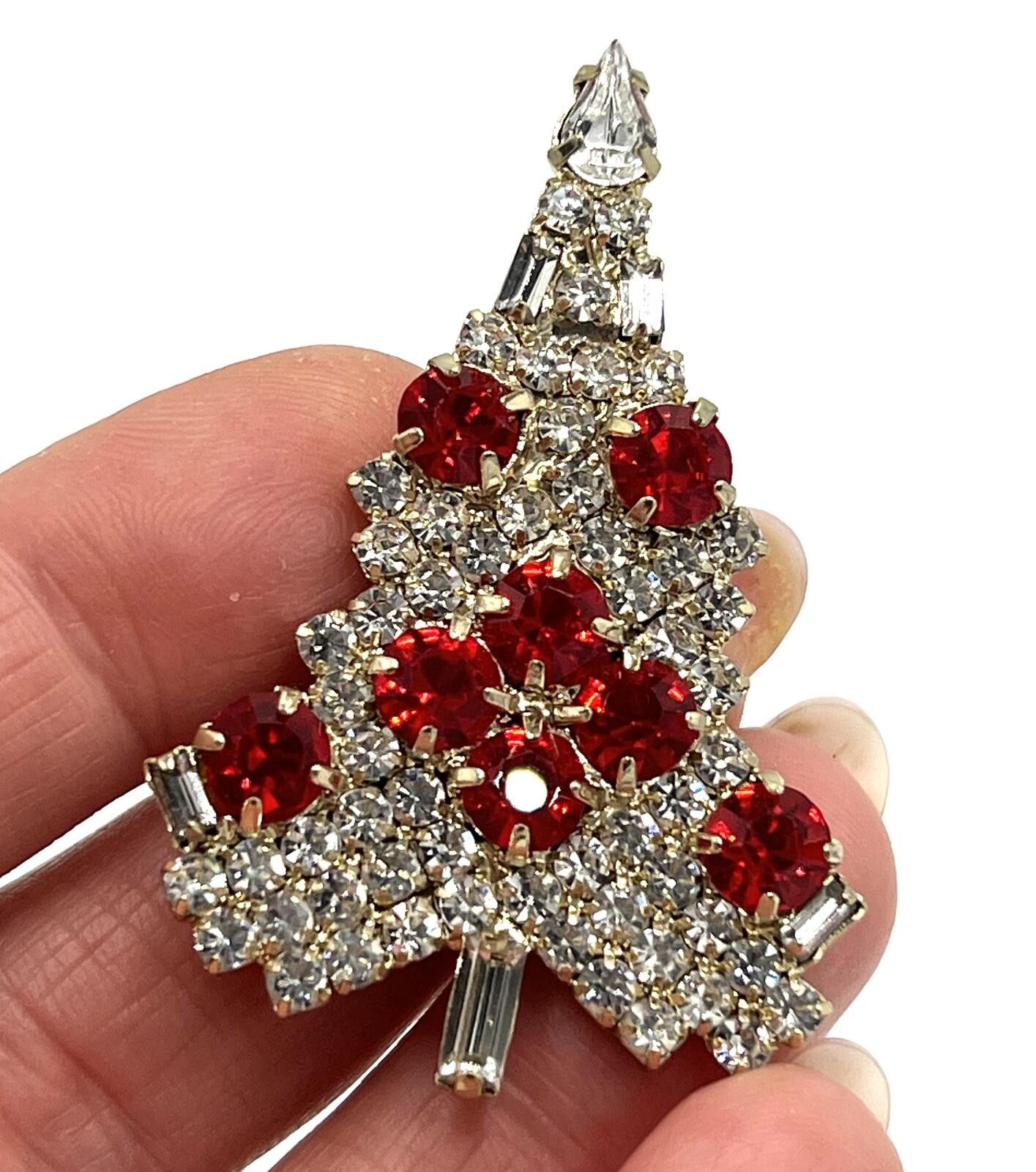 Other Vintage Christmas Tree White & Red Rhinestone Brooch Size ONE SIZE - 2 Thumbnail