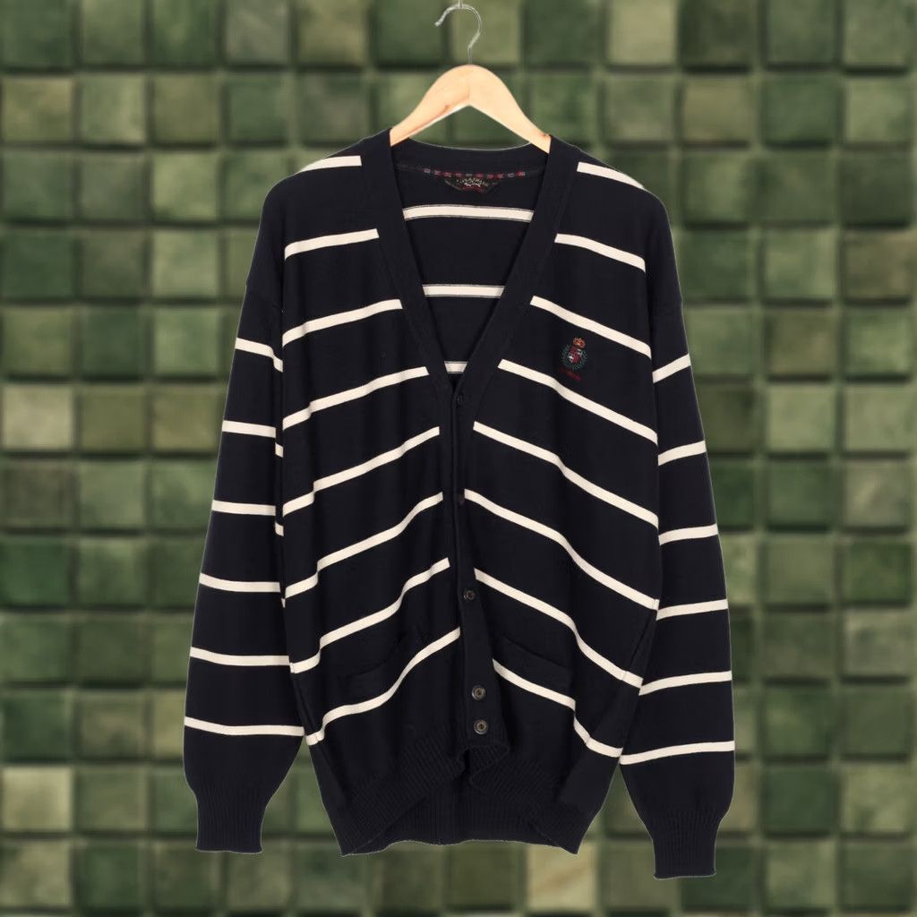 Paul & Shark VINTAGE Paul & Shark Cardigan Jumper Wool Blend Yachting Men XL Blue Knit Striped Logo 90s or 90s-Event Mens Size US XL / EU 56 / 4 - 1 Thumbnail