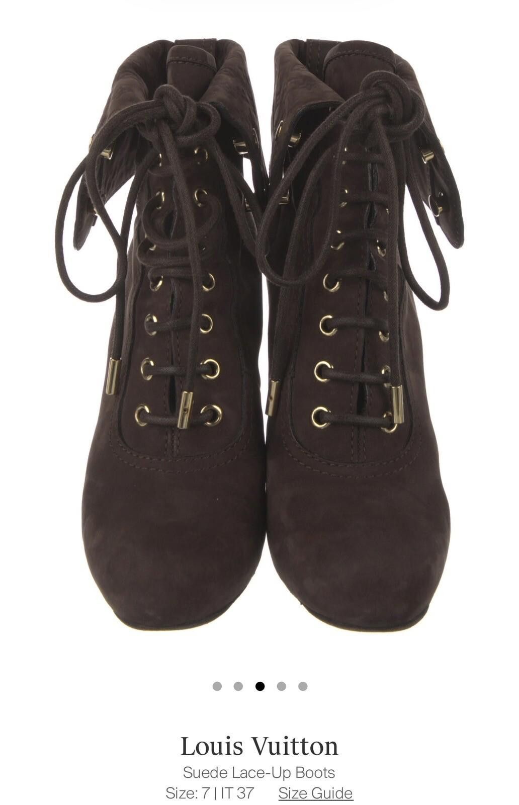 Louis Vuitton Louis Vuitton Brown Suede Monogram Combat Boots Heels Sz 37 Size US 7 / IT 37 - 4 Thumbnail