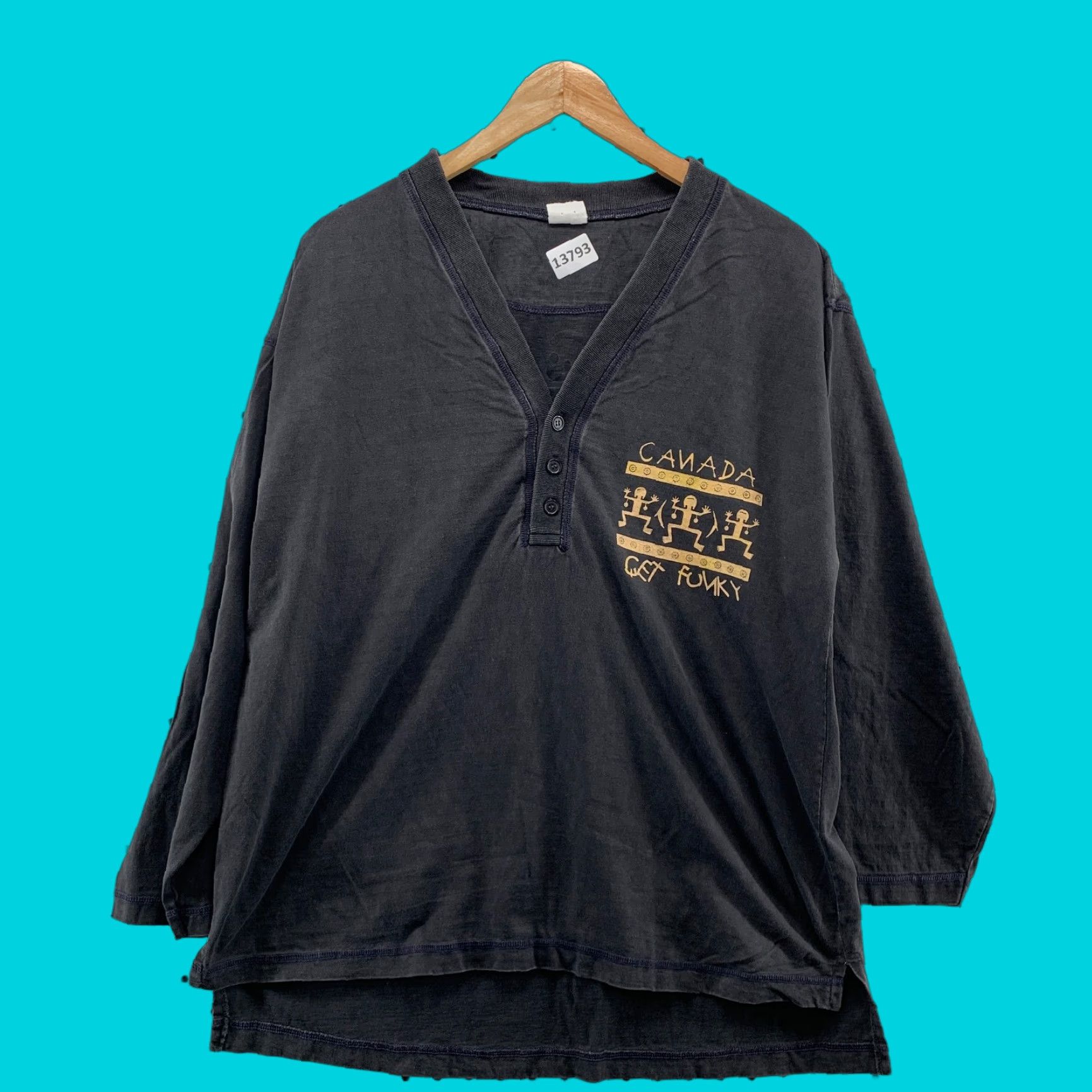 Vintage Canada Get Funky Niagara Funky Falls Black Long Sleeve 1/4 Button Henley Shirt L Size L / US 10 / IT 46 - 1 Thumbnail