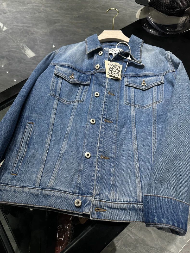 Loewe LOEWE Jacket denim jacket leather logo blue Size L / US 10 / IT 46 - 2 Thumbnail
