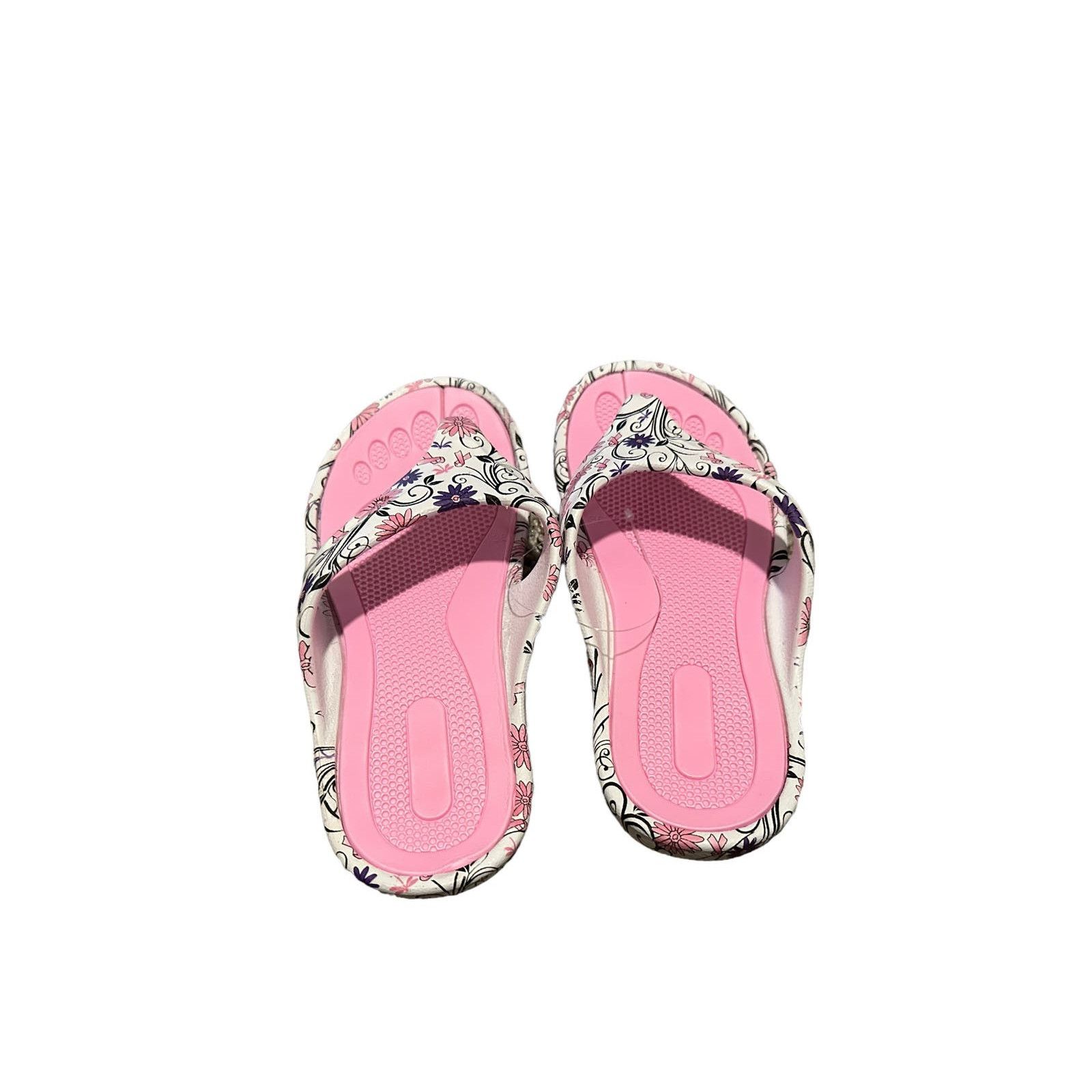 Other GreaterGood 6 Fancy Flower Ribbon Pink White Flip Flops Size US 6 / IT 36 - 4 Thumbnail