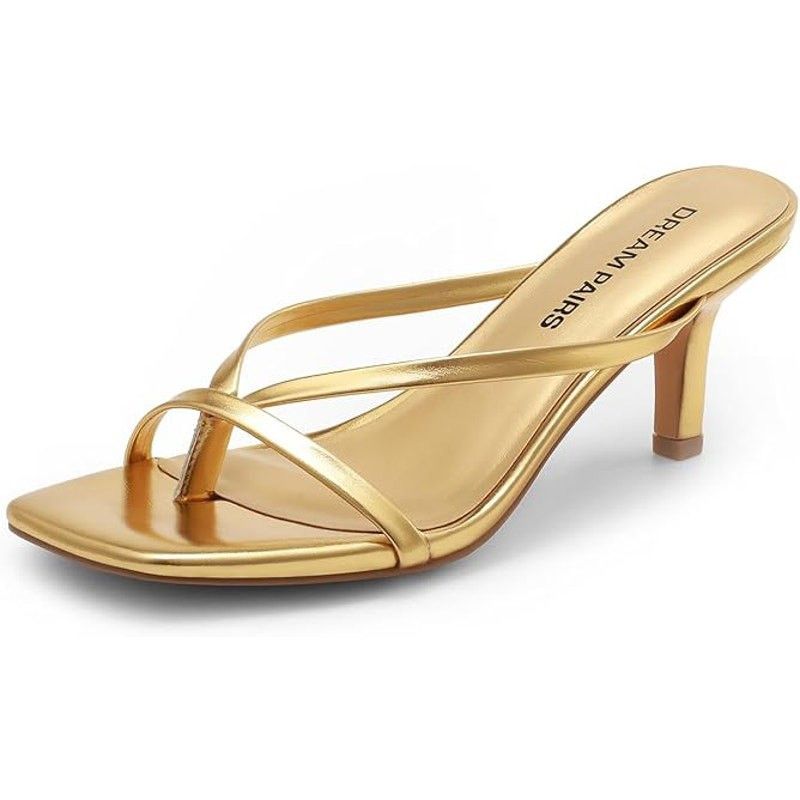Other Dream Pairs Women's 8.5 Gold Open Toe Thong Heels Sandals Size US 8.5 / IT 38.5 - 2 Thumbnail