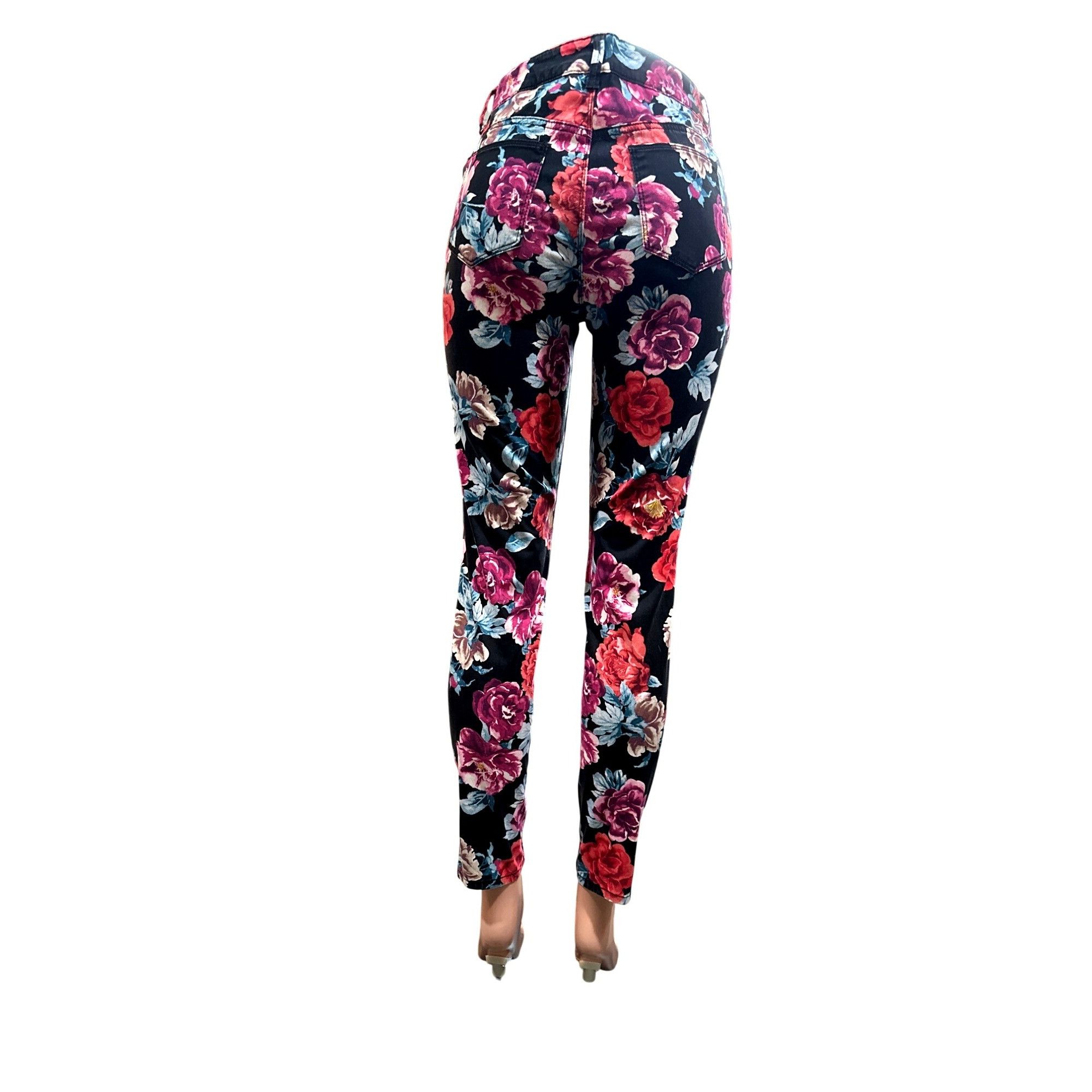 Chicos Chicos Floral Skinny Jeggings Pants Ankle Black Red Vibrant Size 27" / US 4 / IT 40 - 3 Thumbnail