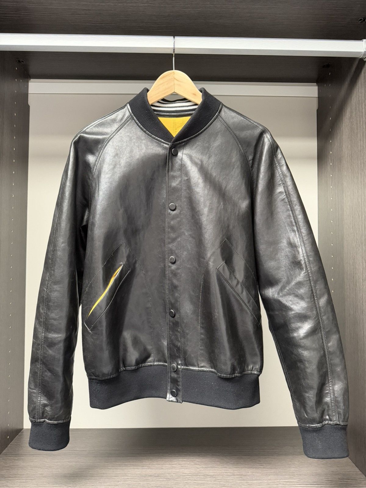 Other Black & Yellow Reversible Lambskin Leather Bomber Jacket Size US S / EU 44-46 / 1 - 1 Thumbnail