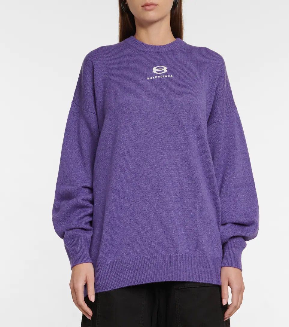 Balenciaga o1y0625 Logo Cashmere Blend Sweater in Purple Size S / US 4 / IT 40 - 3 Thumbnail