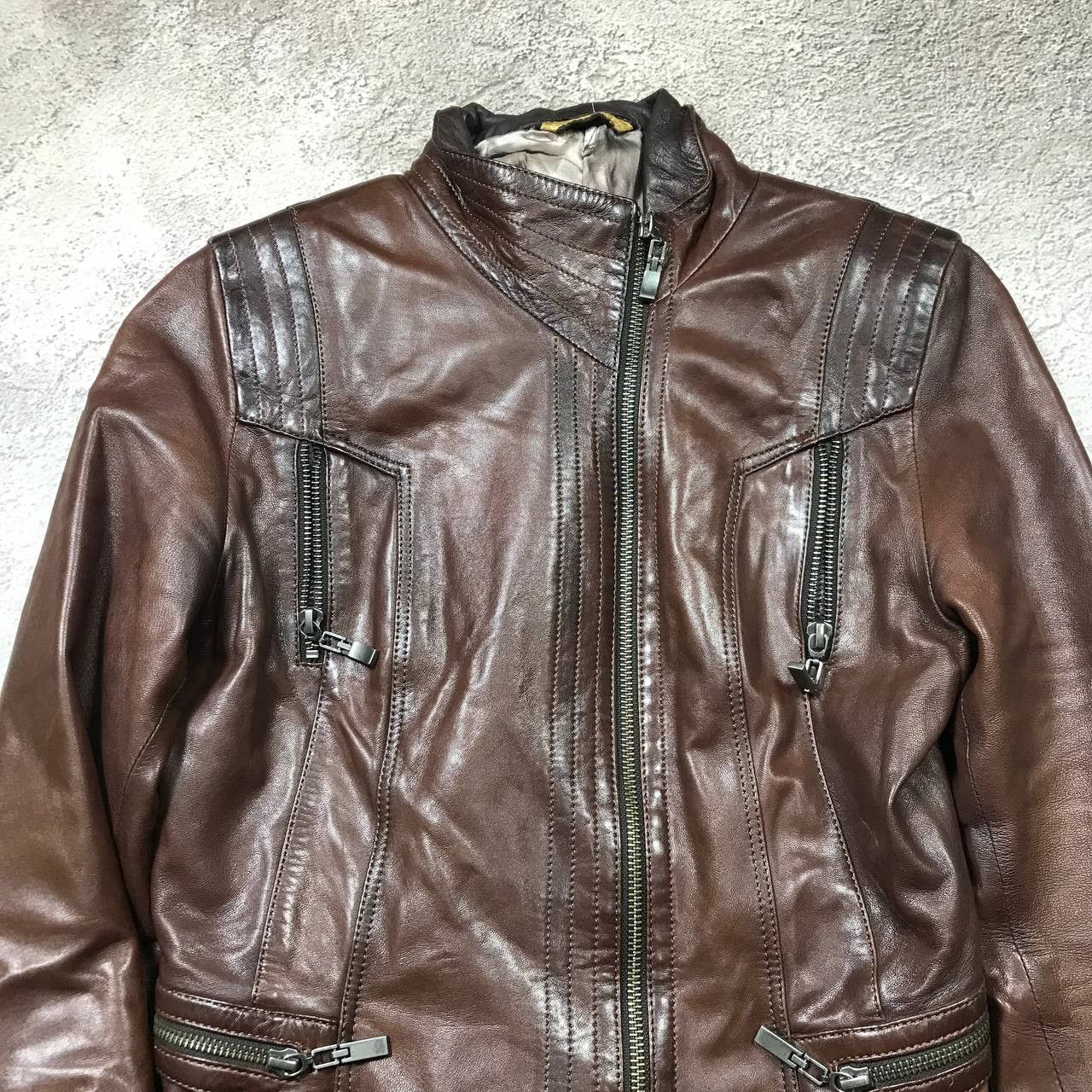 Vintage Vintage Y2K Brown Leather Jacket Streetwear Grunge Slim M Size M / US 6-8 / IT 42-44 - 3 Thumbnail