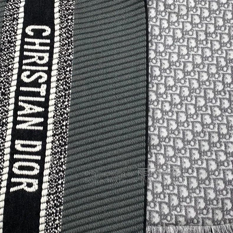 Dior Dior Dark gray logo jacquard full-print wool tassel scarf Size ONE SIZE - 7 Thumbnail