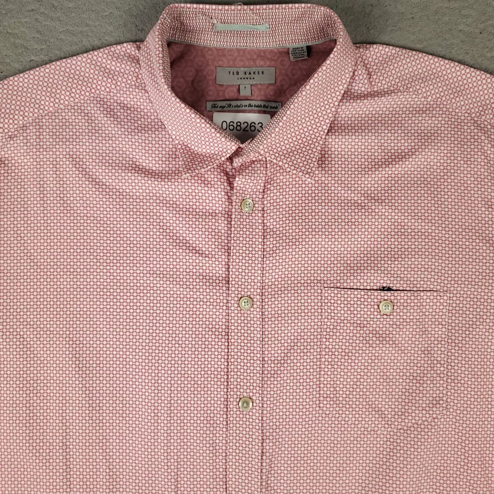 Ted Baker Ted Baker London Mens Pink Geometric Cotton Button-Up Shirt - Size 7 - Short Sleeve Size US M / EU 48-50 / 2 - 2 Thumbnail