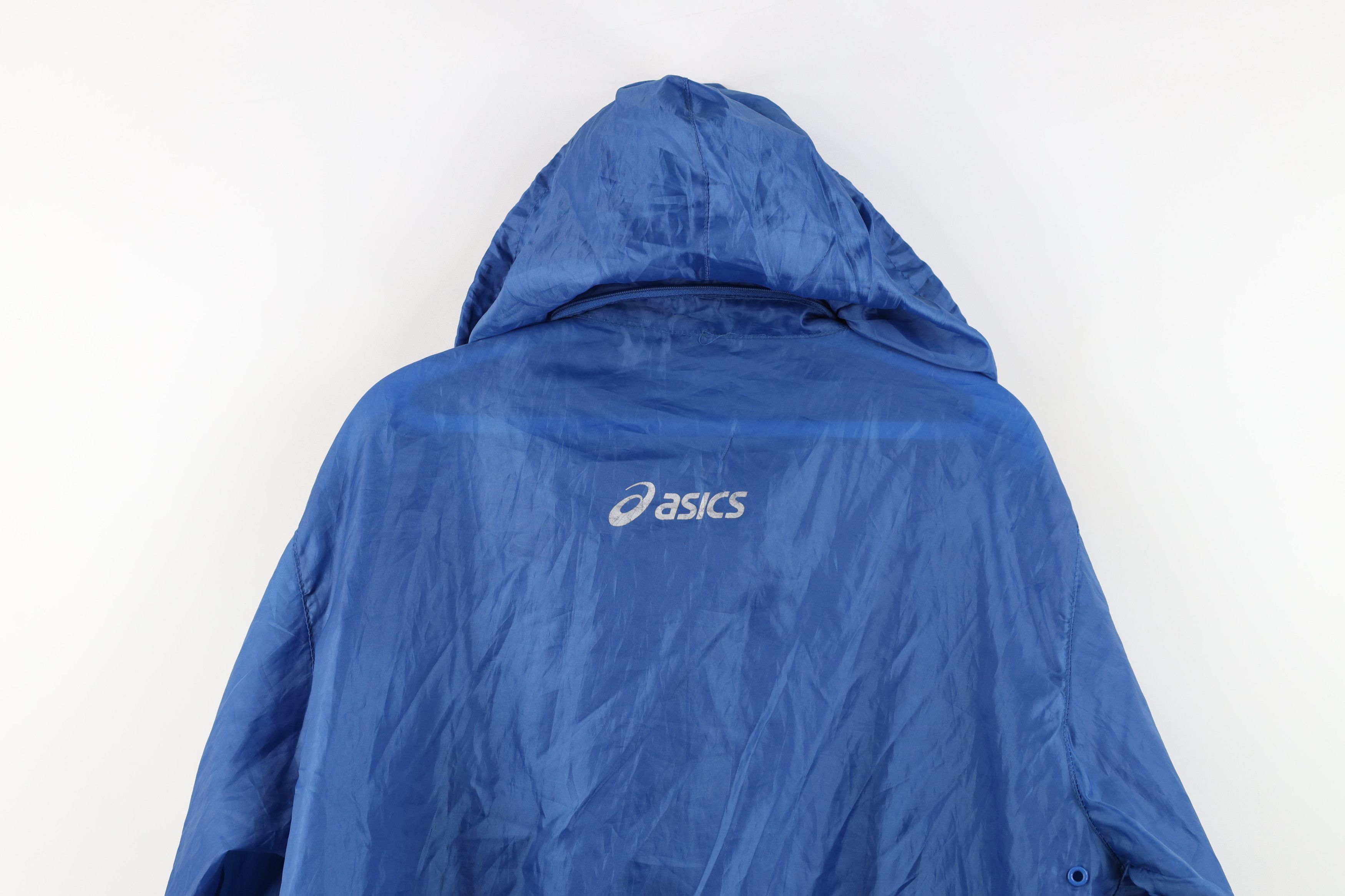 Asics Vintage 90s ASICS Spell Out Hooded Windbreaker Jacket Blue Size XL / US 12-14 / IT 48-50 - 14 Thumbnail
