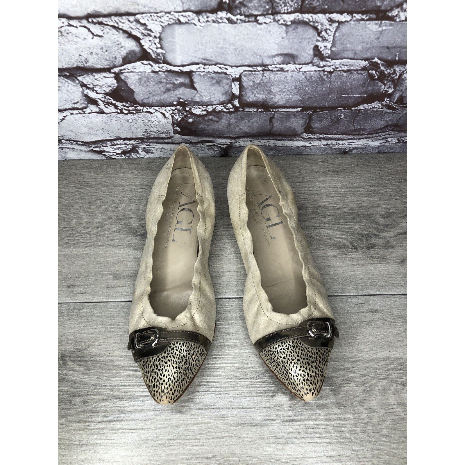 Other Attilio Giusti Leombruni Beige Leather Snake Pointed Cap Toe Size US 9 / IT 39 - 16 Thumbnail