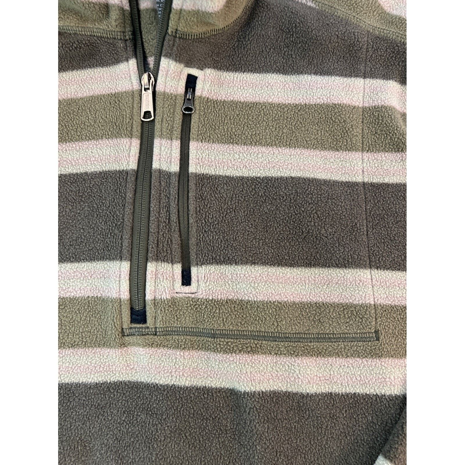 Duluth Trading Company Duluth Trading Co Mens L Fleece Striped Pullover Olive Green Size US XL / EU 56 / 4 - 2 Thumbnail
