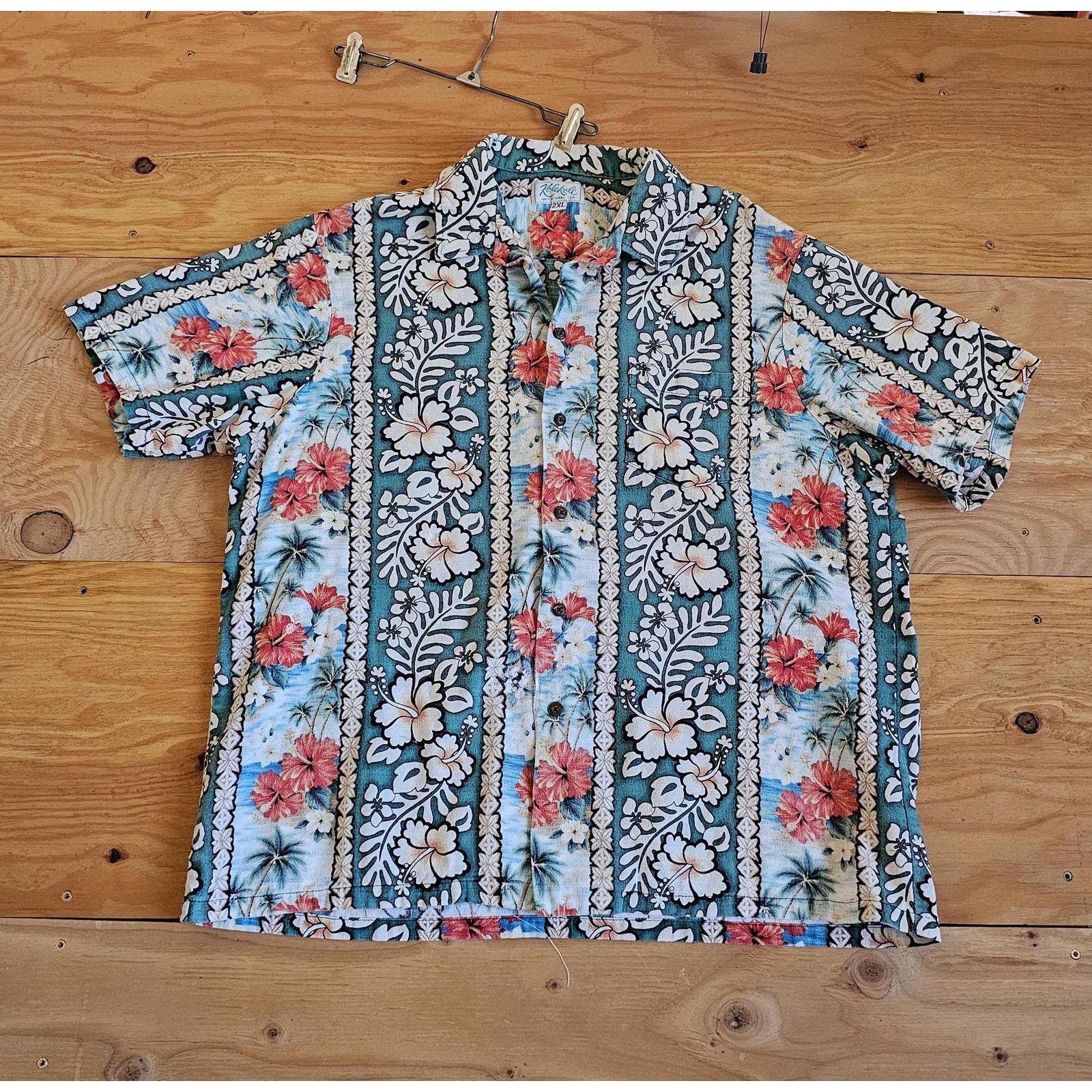 Other Kole Kole Hawaiian Barkcloth Floral Green Shirt 2XL? 1970s Size US XXL / EU 58 / 5 - 1 Thumbnail