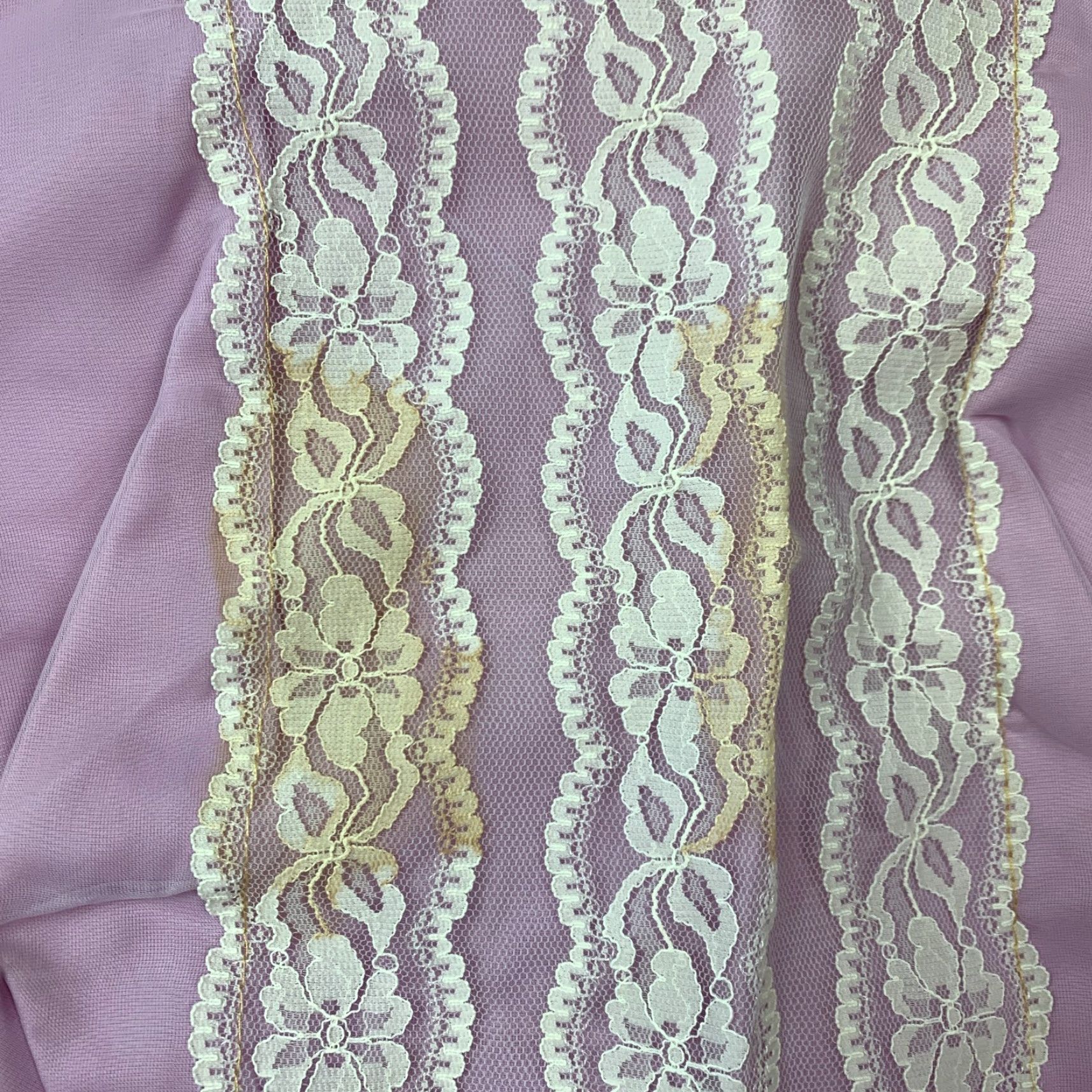 Vintage VINTAGE 60s Purple White Lace Prairie Long Empire Waist Dress Chest 29" Train Size 4XL / US 24-26 - 3 Thumbnail