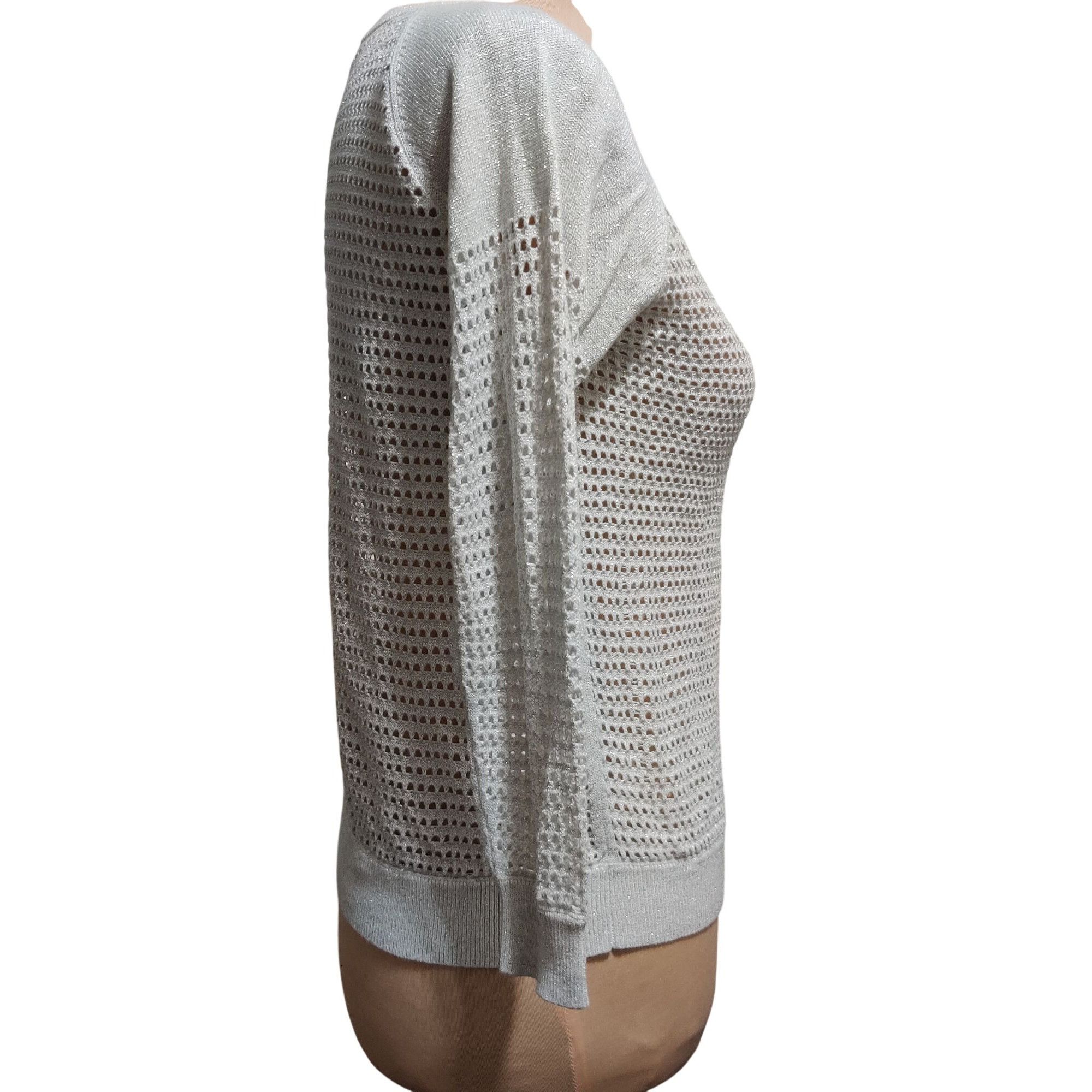 Express Express S Womens Sweater Silver Metallic Open Knit Pullover Size S / US 4 / IT 40 - 3 Thumbnail